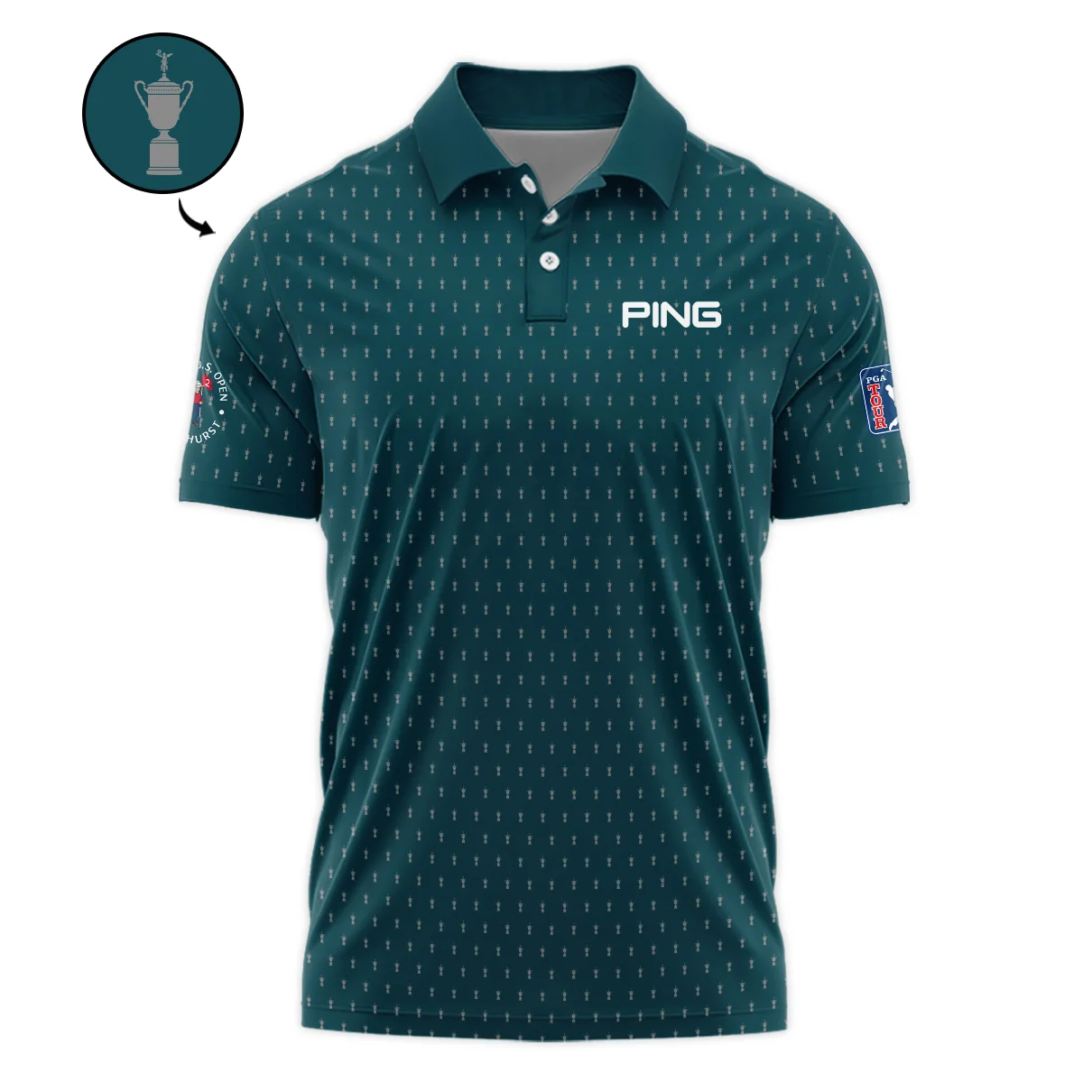 Ping 124th U.S. Open Pinehurst Sports Polo Shirt Cup Pattern Green All Over Print Polo Shirt For Men