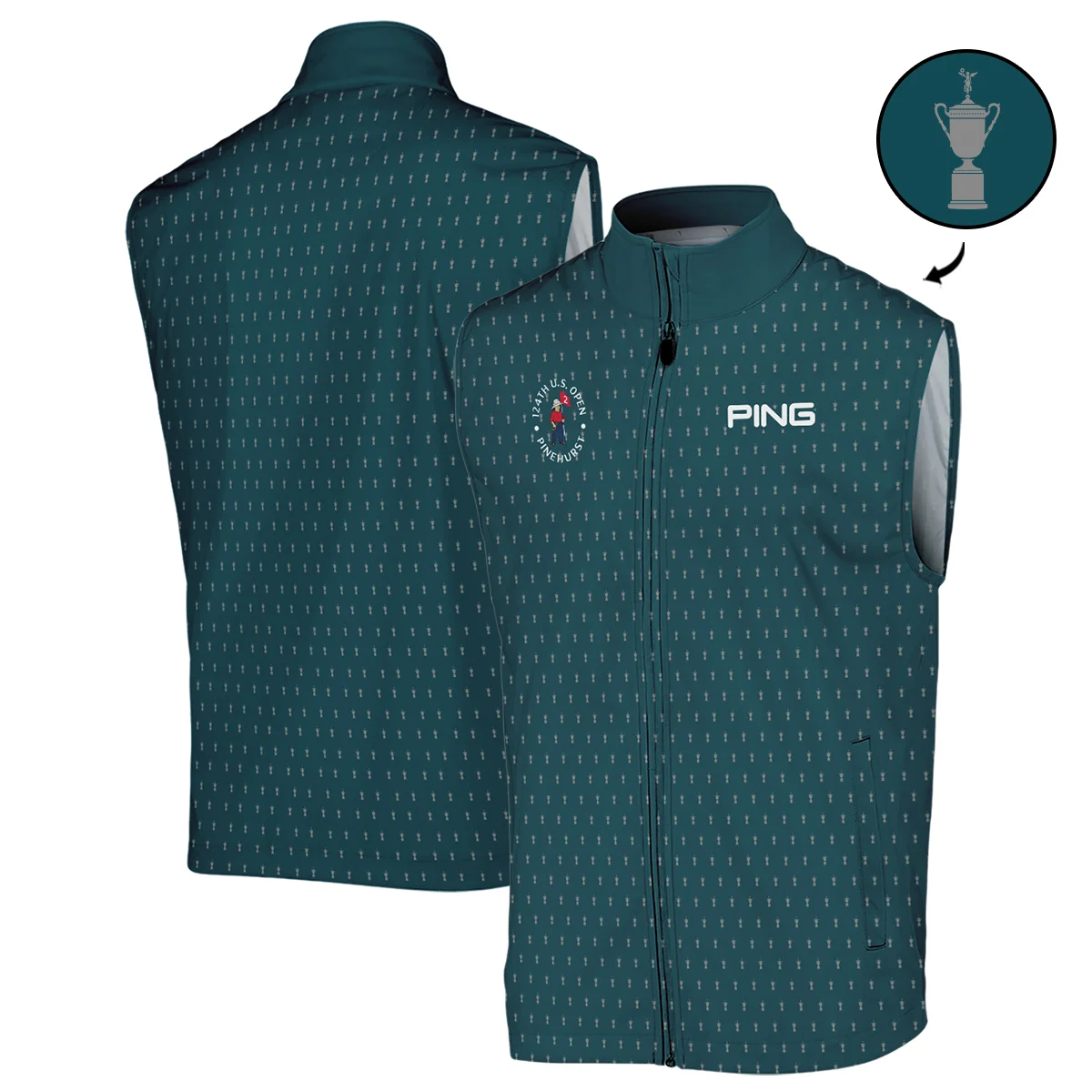 Ping 124th U.S. Open Pinehurst Sports Sleeveless Jacket Cup Pattern Green All Over Print Sleeveless Jacket