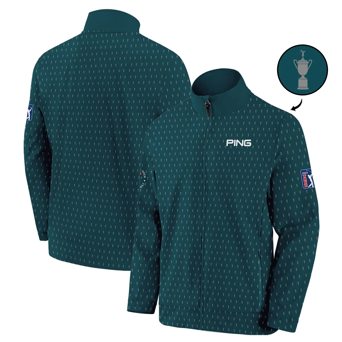 Ping 124th U.S. Open Pinehurst Sports Stand Colar Jacket Cup Pattern Green All Over Print Stand Colar Jacket