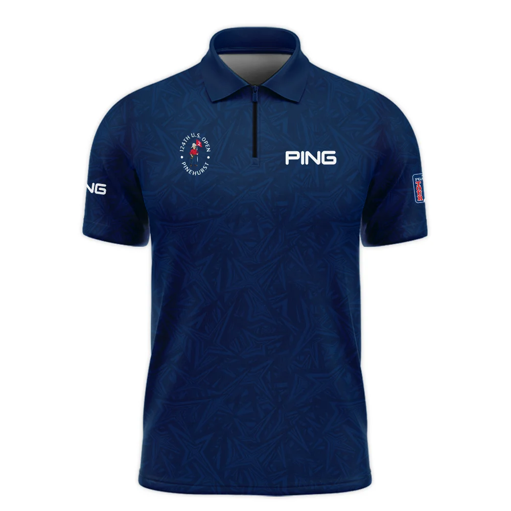 Ping 124th U.S. Open Pinehurst Stars Gradient Pattern Dark Blue Zipper Polo Shirt Style Classic Zipper Polo Shirt For Men