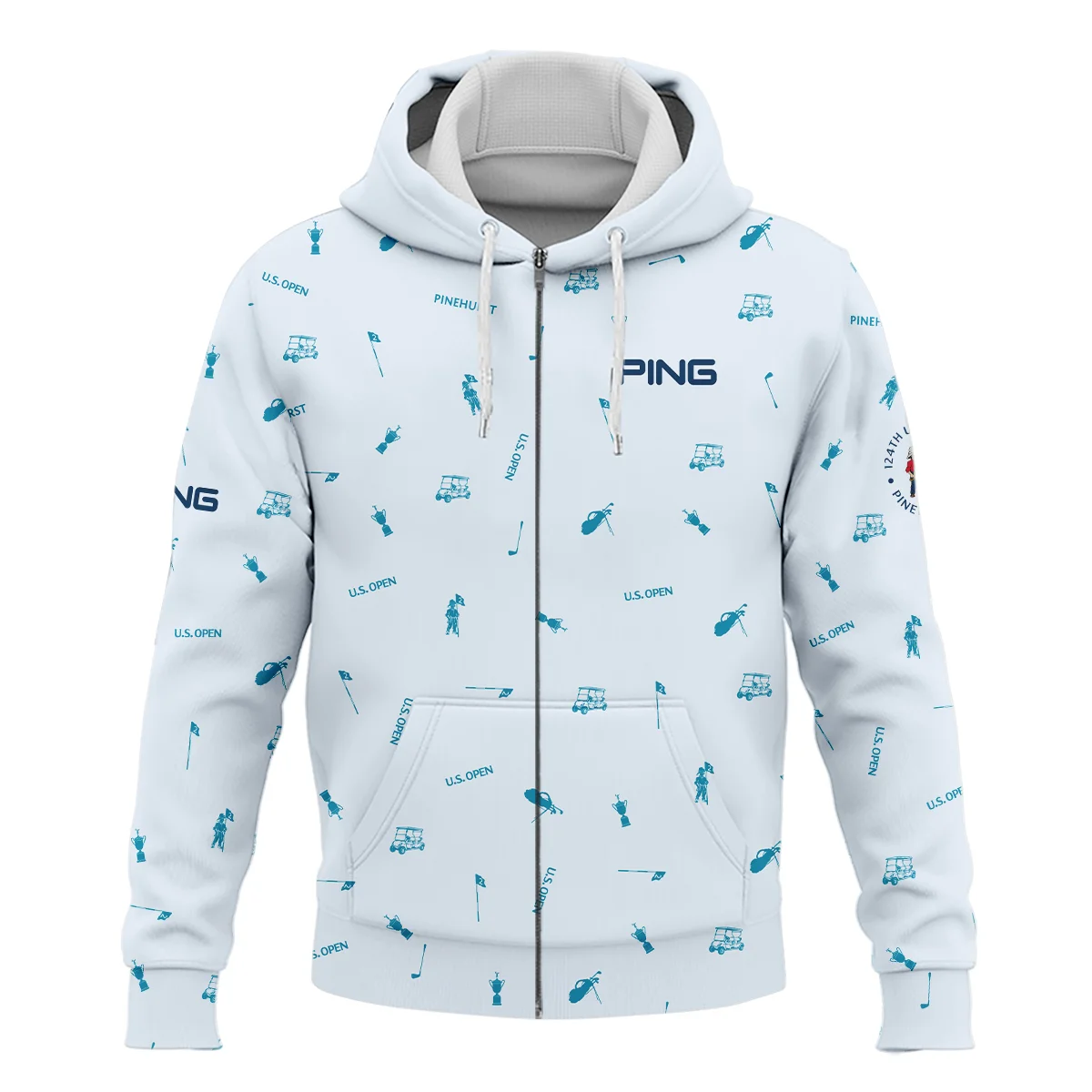 Ping 124th U.S. Open Pinehurst Zipper Hoodie Shirt Light Blue Pastel Golf Pattern All Over Print Zipper Hoodie Shirt