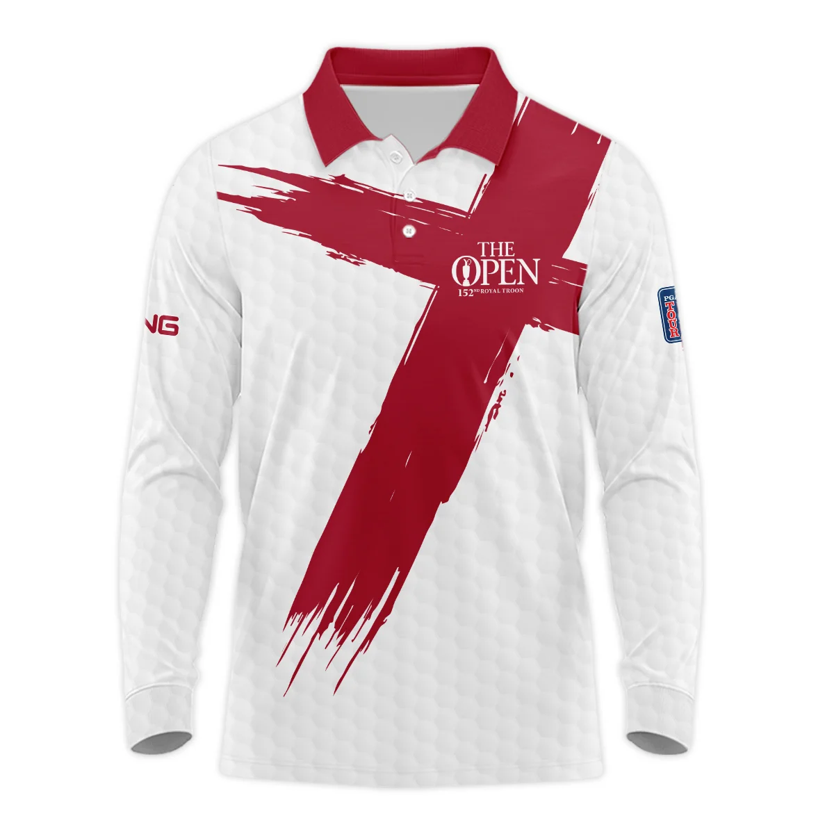 Ping 152nd The Open Championship Golf Sport Long Polo Shirt Red White Golf Pattern All Over Print Long Polo Shirt For Men