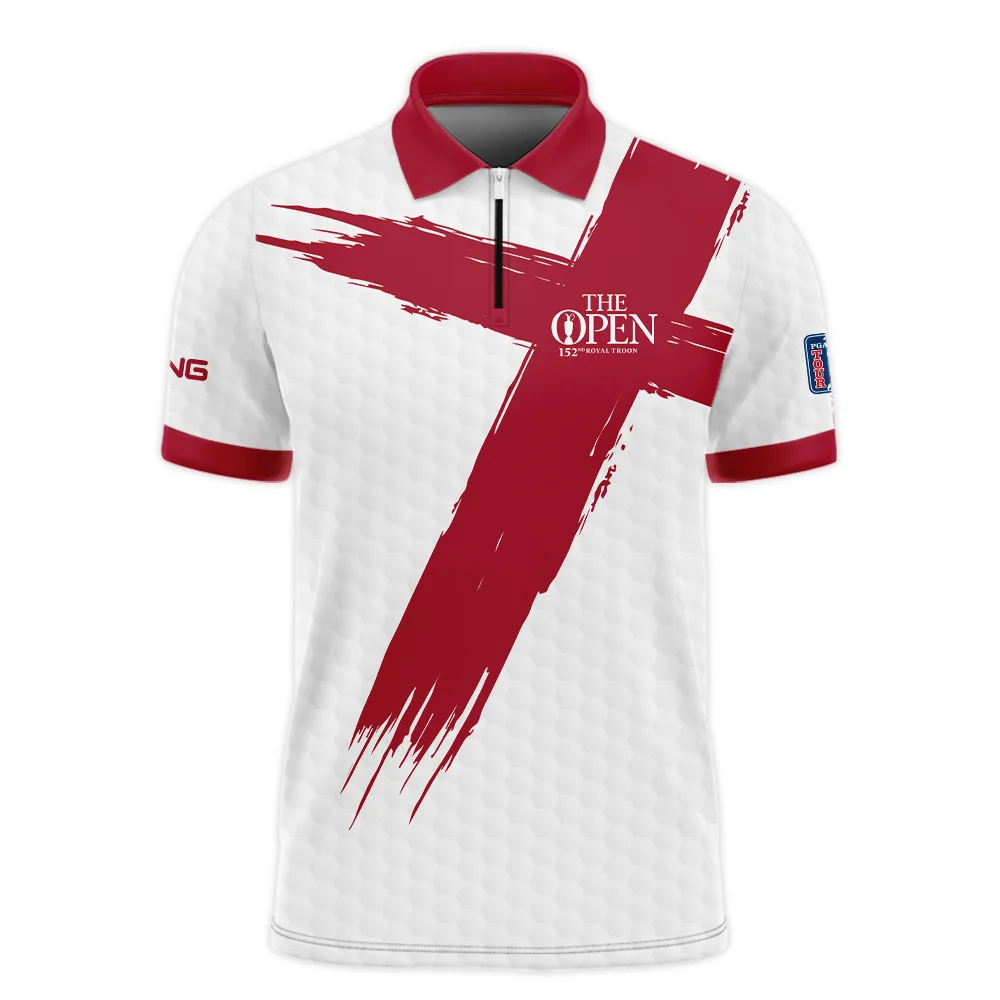 Ping 152nd The Open Championship Golf Sport Zipper Polo Shirt Red White Golf Pattern All Over Print Zipper Polo Shirt For Men