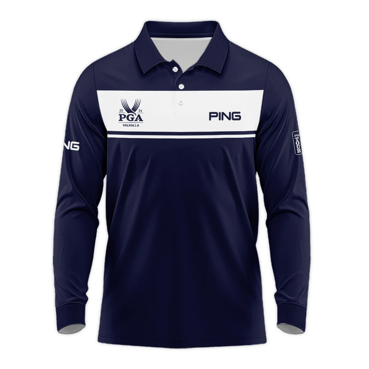 Ping 2024 PGA Championship Golf Long Polo Shirt Sports Dark Blue White All Over Print Long Polo Shirt For Men