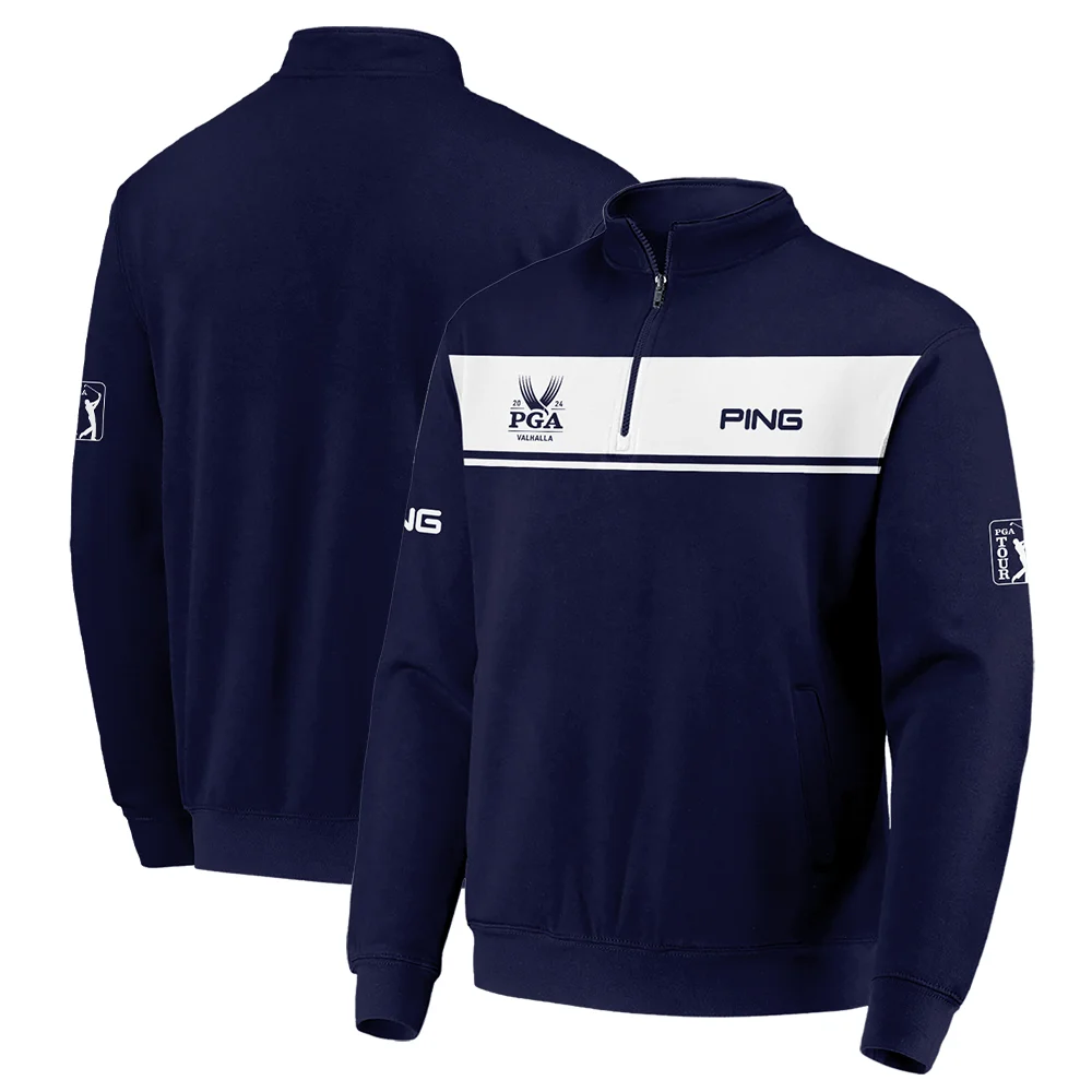 Ping 2024 PGA Championship Golf Quarter-Zip Jacket Sports Dark Blue White All Over Print Quarter-Zip Jacket