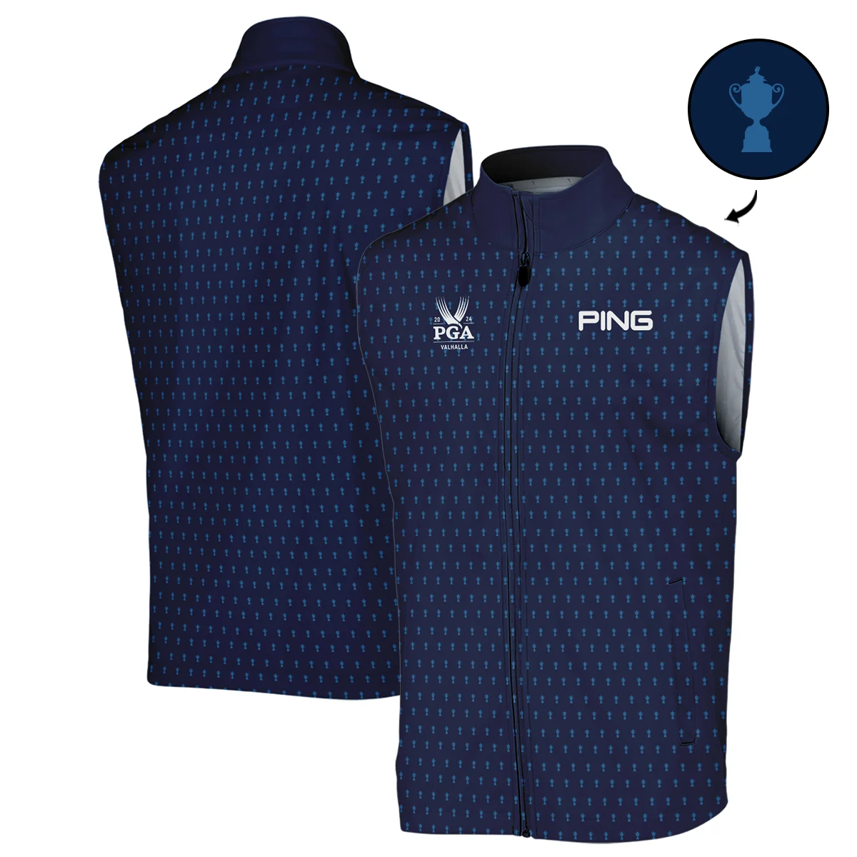 Ping 2024 PGA Championship Golf Sleeveless Jacket Dark Blue Gradient Pattern All Over Print Sleeveless Jacket