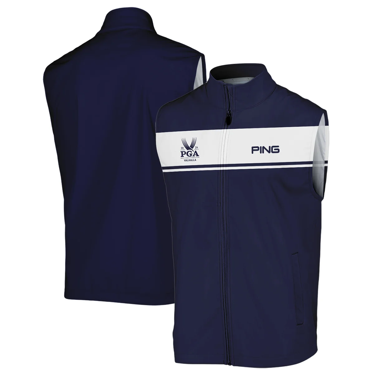 Ping 2024 PGA Championship Golf Sleeveless Jacket Sports Dark Blue White All Over Print Sleeveless Jacket