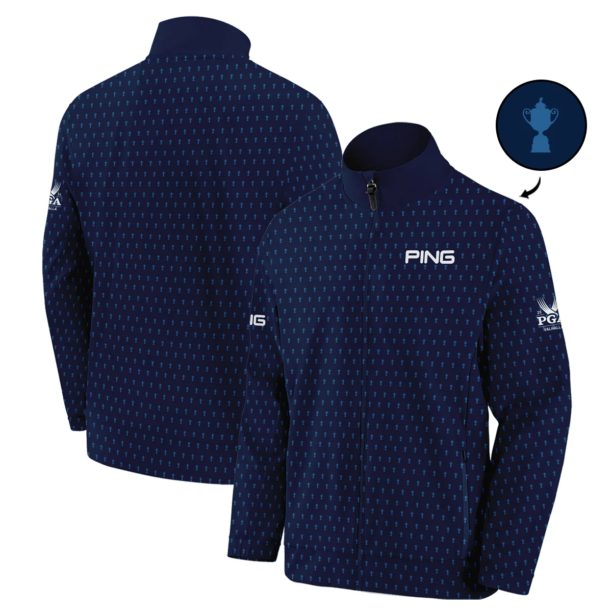 Ping 2024 PGA Championship Golf Stand Colar Jacket Dark Blue Gradient Pattern All Over Print Stand Colar Jacket