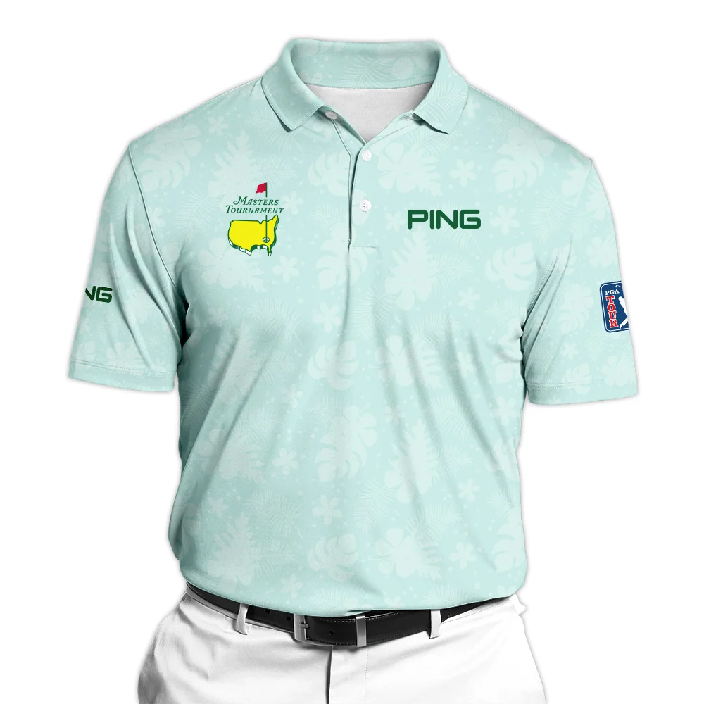 Ping Masters Tournament Sports Polo Shirt Green Pastel Floral Hawaiian Pattern All Over Print Polo Shirt For Men