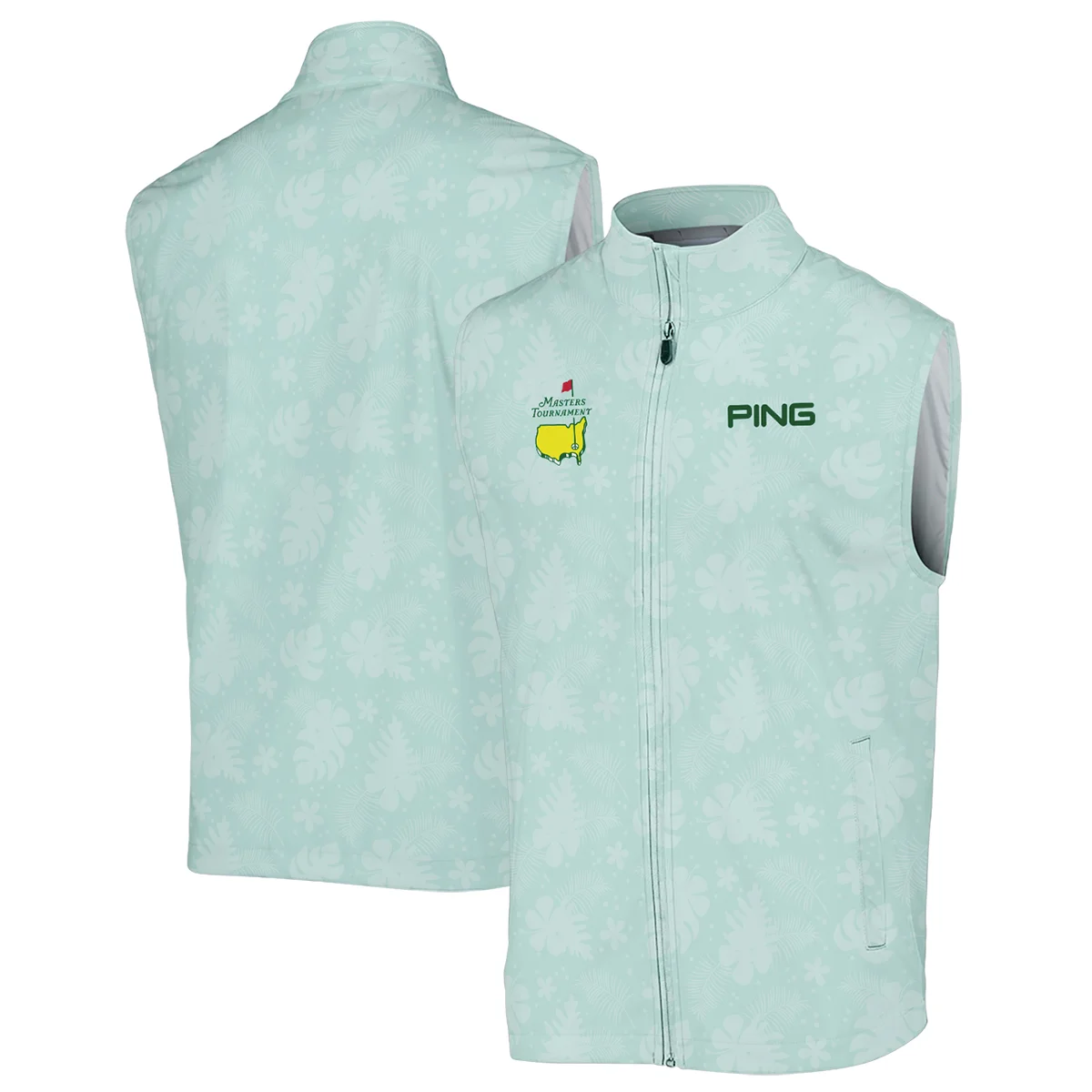 Ping Masters Tournament Sports Sleeveless Jacket Green Pastel Floral Hawaiian Pattern All Over Print Sleeveless Jacket