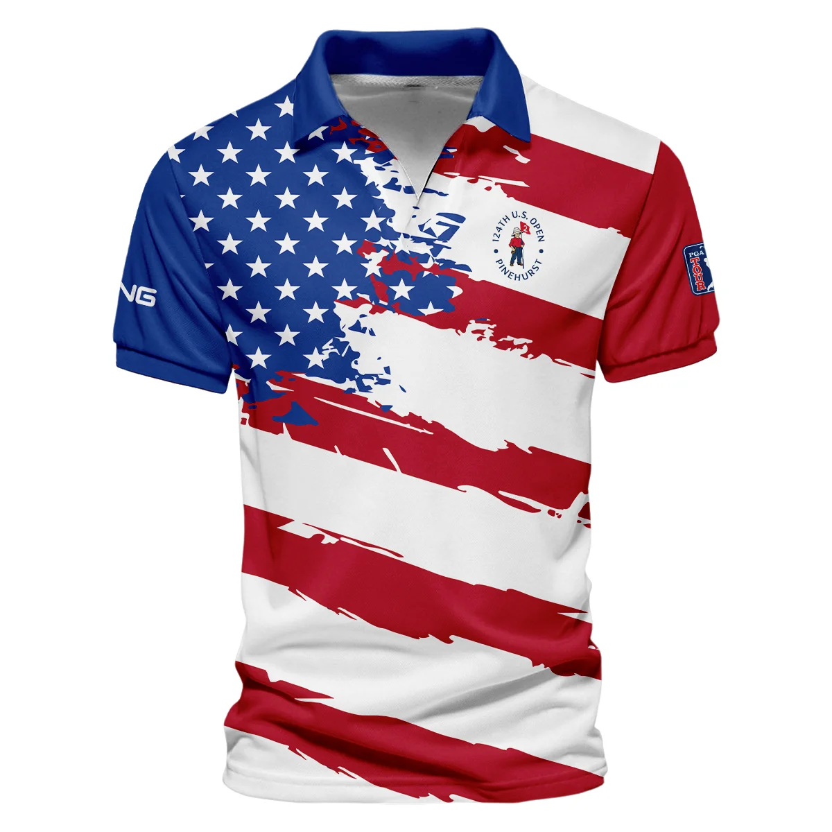 Ping US Flag Blue Red Stars 124th U.S. Open Pinehurst Vneck Polo Shirt Style Classic Polo Shirt For Men