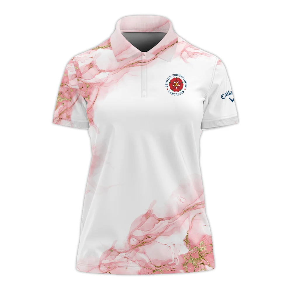 Pink Gold Marble 79th U.S. Women’s Open Lancaster Callaway Zipper Polo Shirt Golf Sport All Over Print Zipper Polo Shirt For Woman