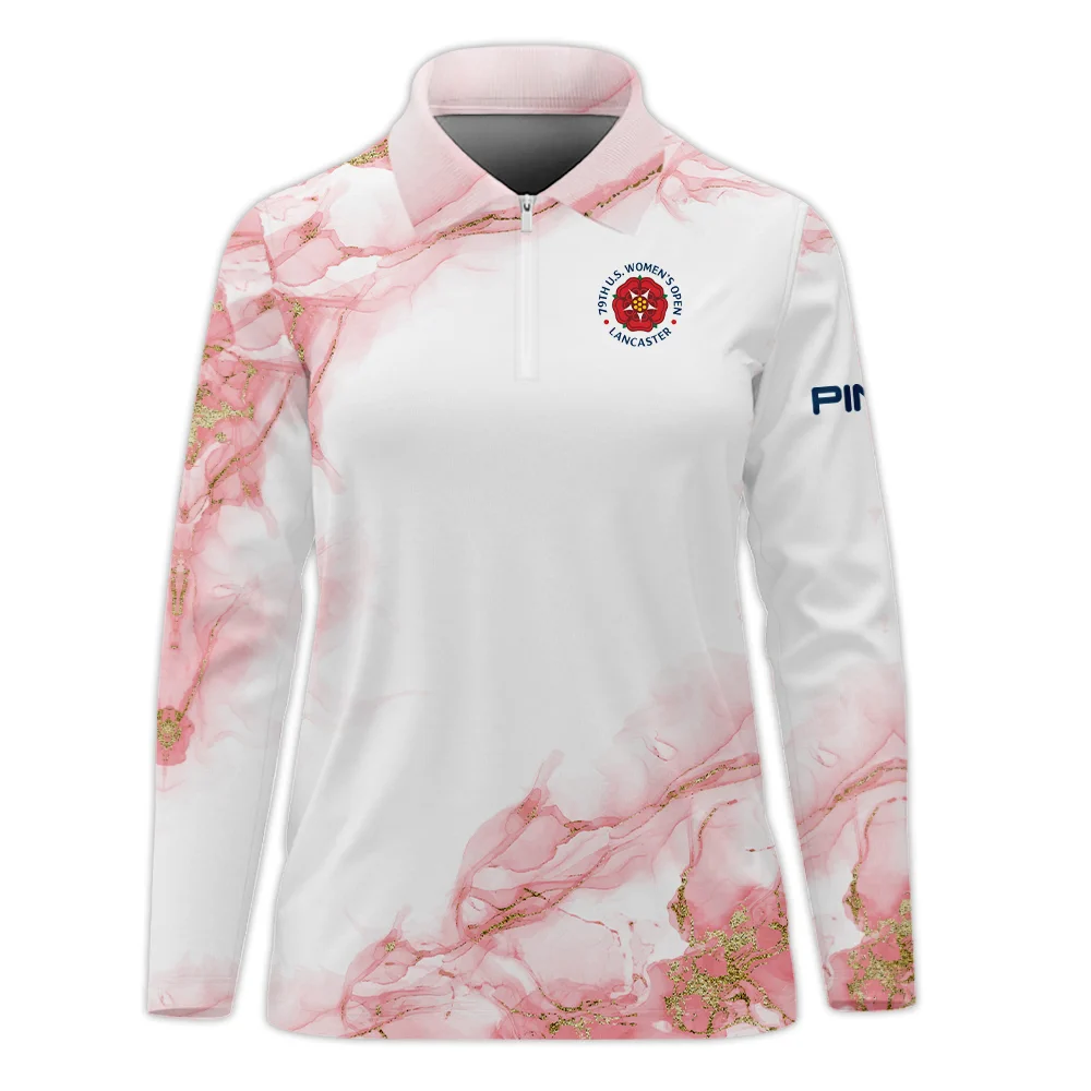 Pink Gold Marble 79th U.S. Women’s Open Lancaster Ping Zipper Long Polo Shirt Golf Sport All Over Print Zipper Long Polo Shirt For Woman