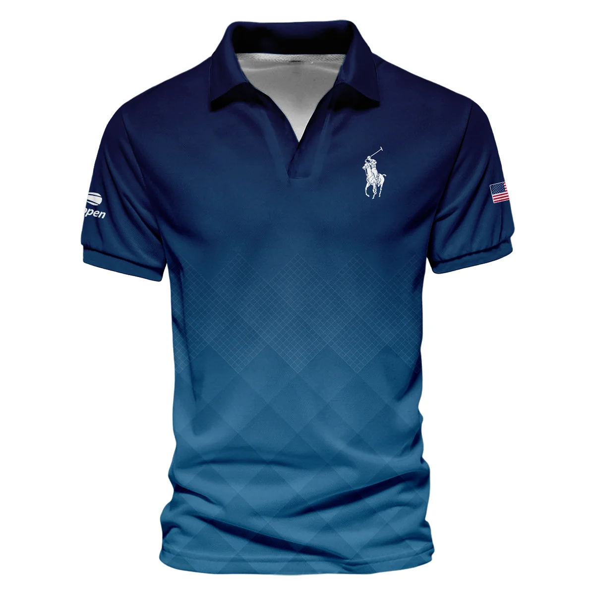 Ralph Lauren Blue Abstract Background US Open Tennis Champions Vneck Polo Shirt Style Classic Polo Shirt For Men