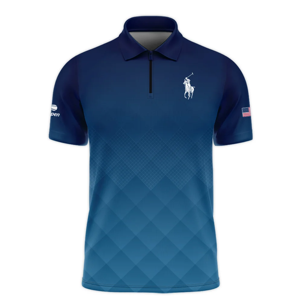 Ralph Lauren Blue Abstract Background US Open Tennis Champions Zipper Polo Shirt Style Classic Zipper Polo Shirt For Men