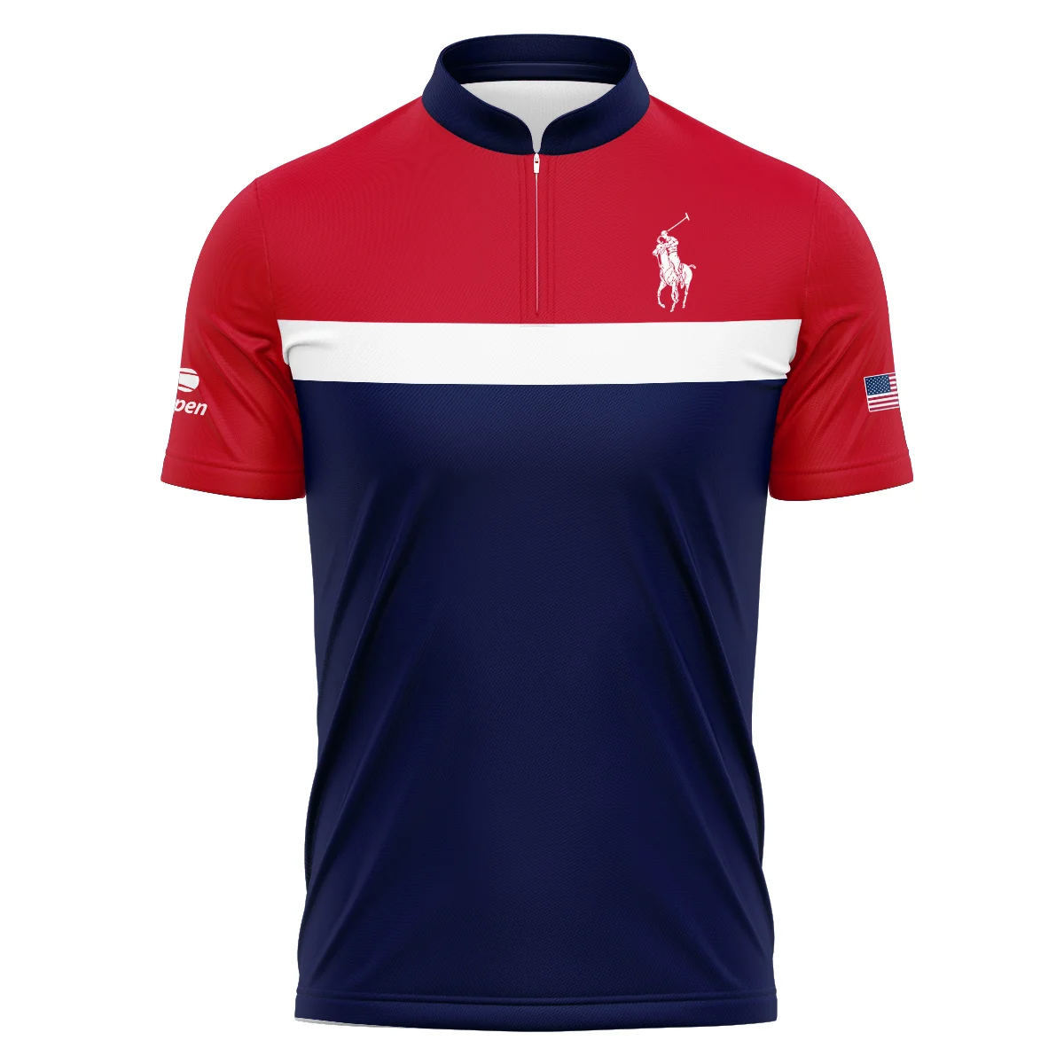 Ralph Lauren Blue Red White Background US Open Tennis Champions Polo Shirt Mandarin Collar Polo Shirt