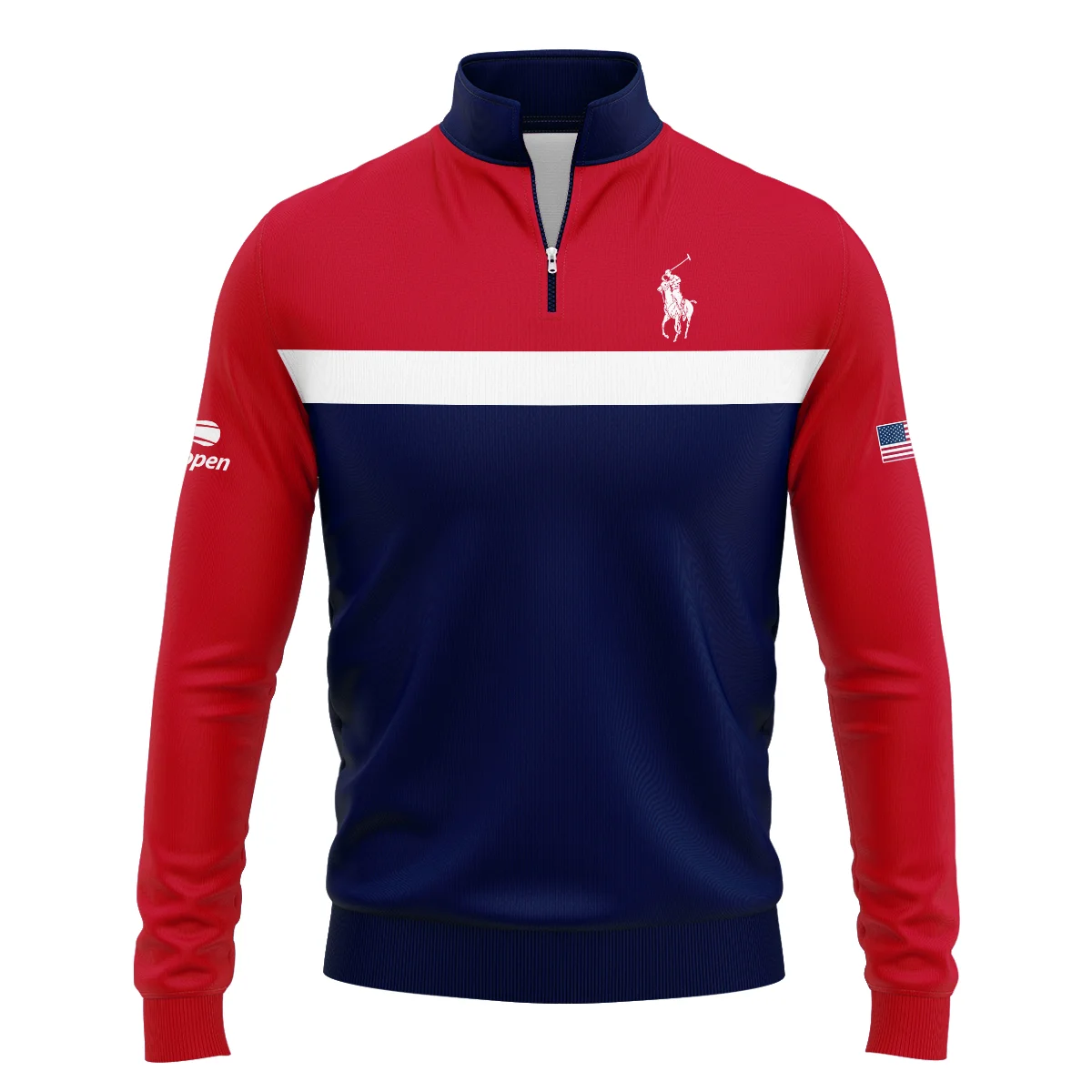 Ralph Lauren Blue Red White Background US Open Tennis Champions Quarter-Zip Jacket Style Classic Quarter-Zip Jacket