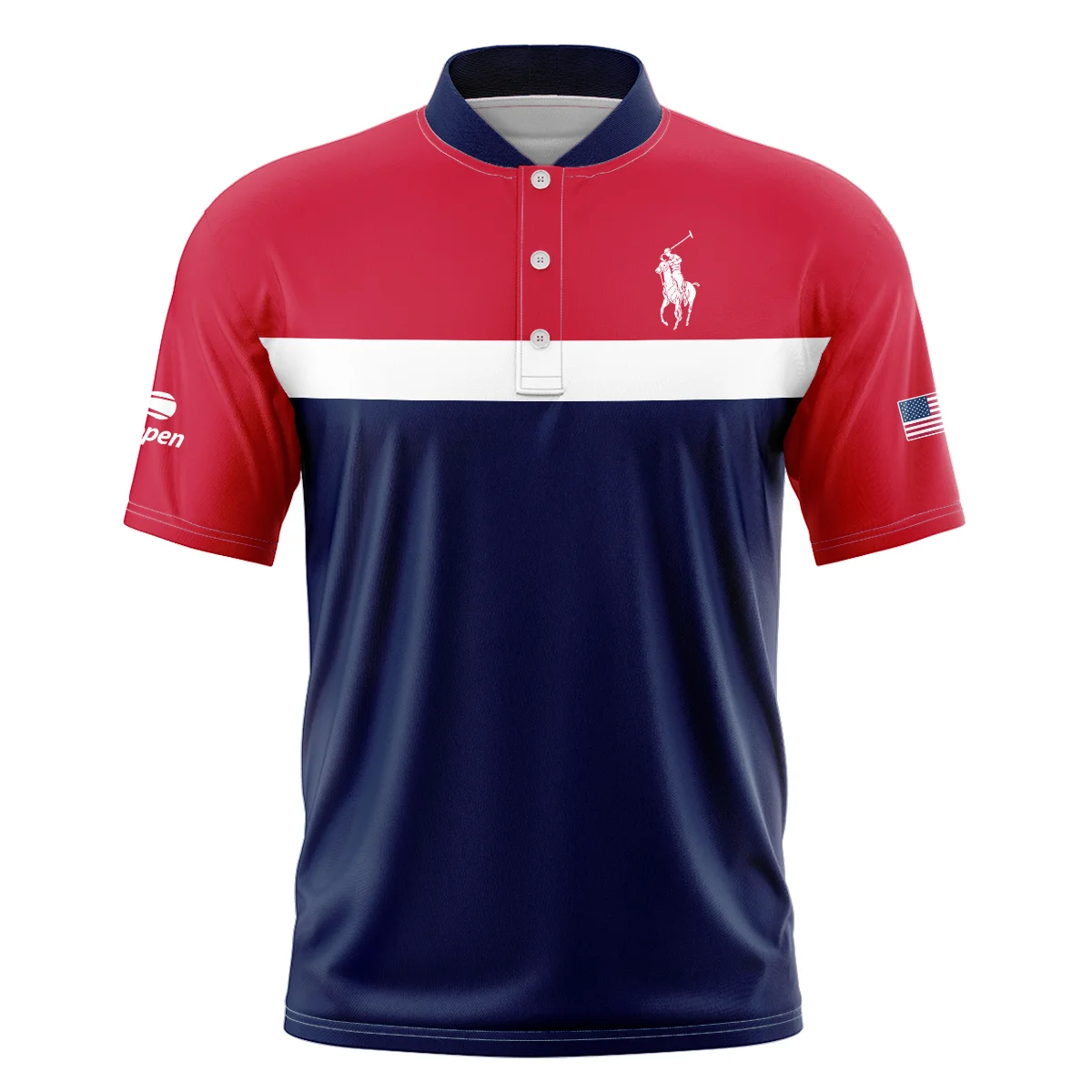 Ralph Lauren Blue Red White Background US Open Tennis Champions Short Sleeve Round Neck Polo Shirts