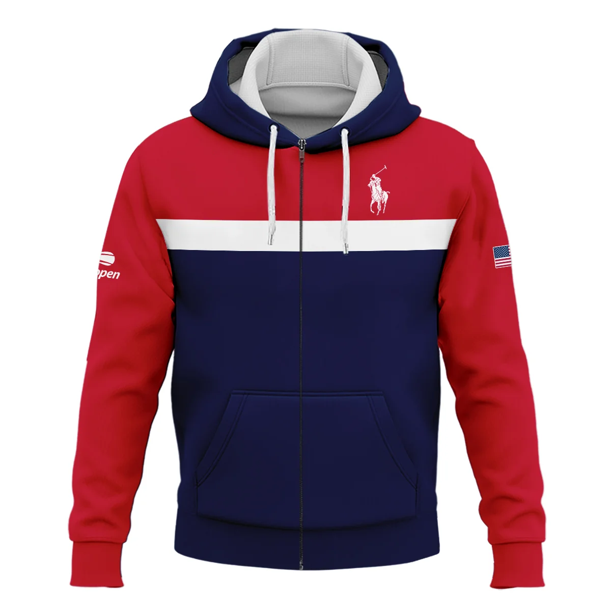 Ralph Lauren Blue Red White Background US Open Tennis Champions Zipper Hoodie Shirt Style Classic Zipper Hoodie Shirt