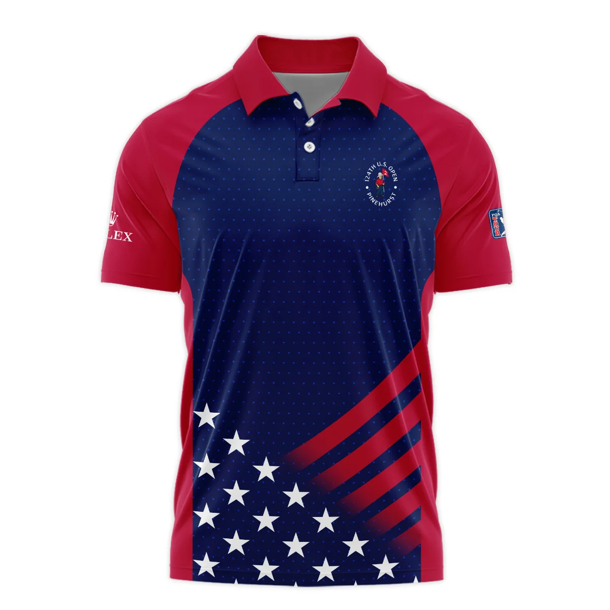 Rolex 124th U.S. Open Pinehurst Star White Dark Blue Red Background Polo Shirt Style Classic Polo Shirt For Men