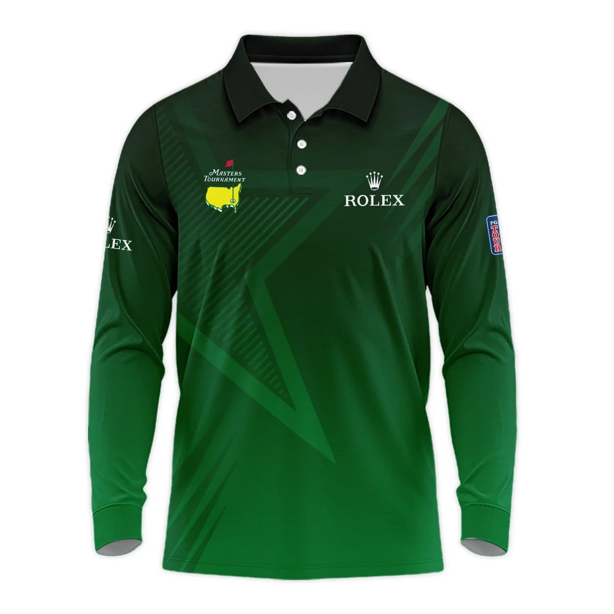 Rolex Masters Tournament Dark Green Star Pattern Long Polo Shirt Style Classic Long Polo Shirt For Men