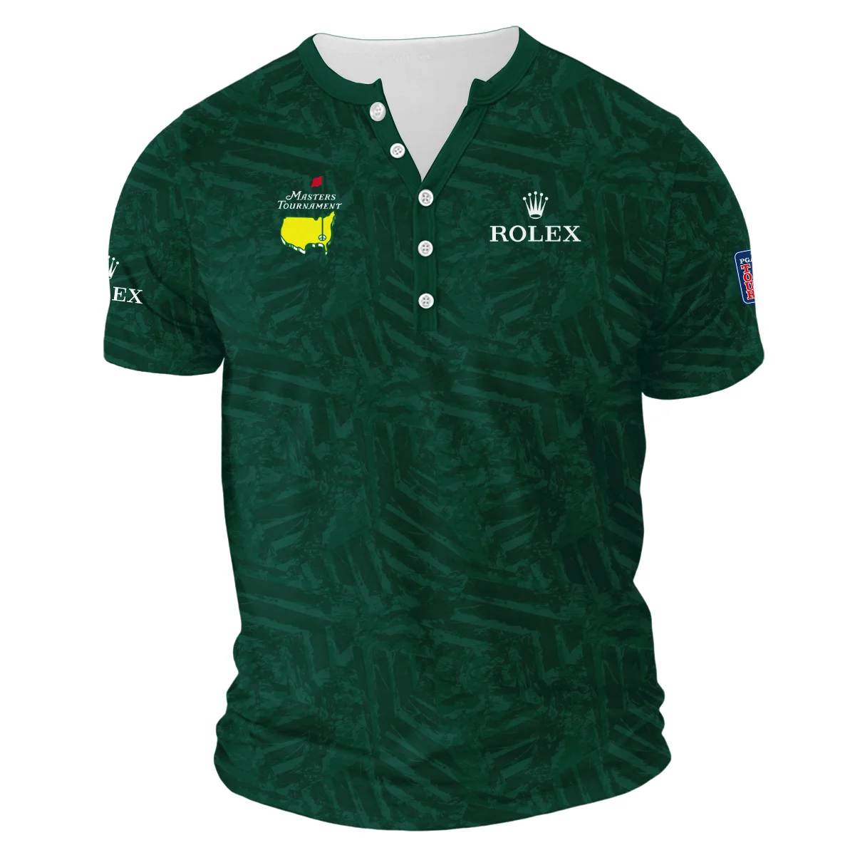 Rolex Masters Tournament Green Stratches Seamless Pattern V-Neck Button up Henley Shirts Style Classic