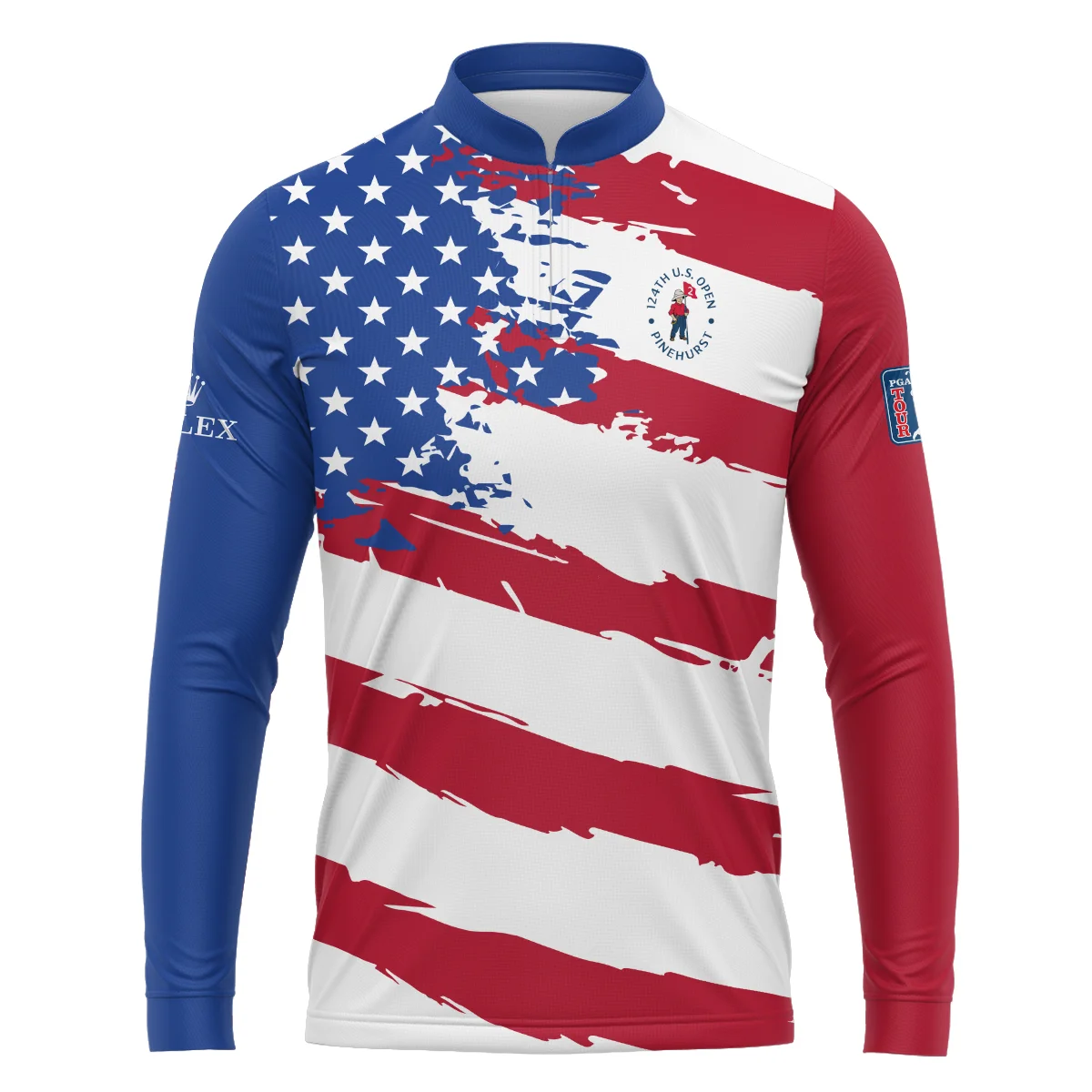 Rolex US Flag Blue Red Stars 124th U.S. Open Pinehurst Mandarin collar Quater-Zip Long Sleeve