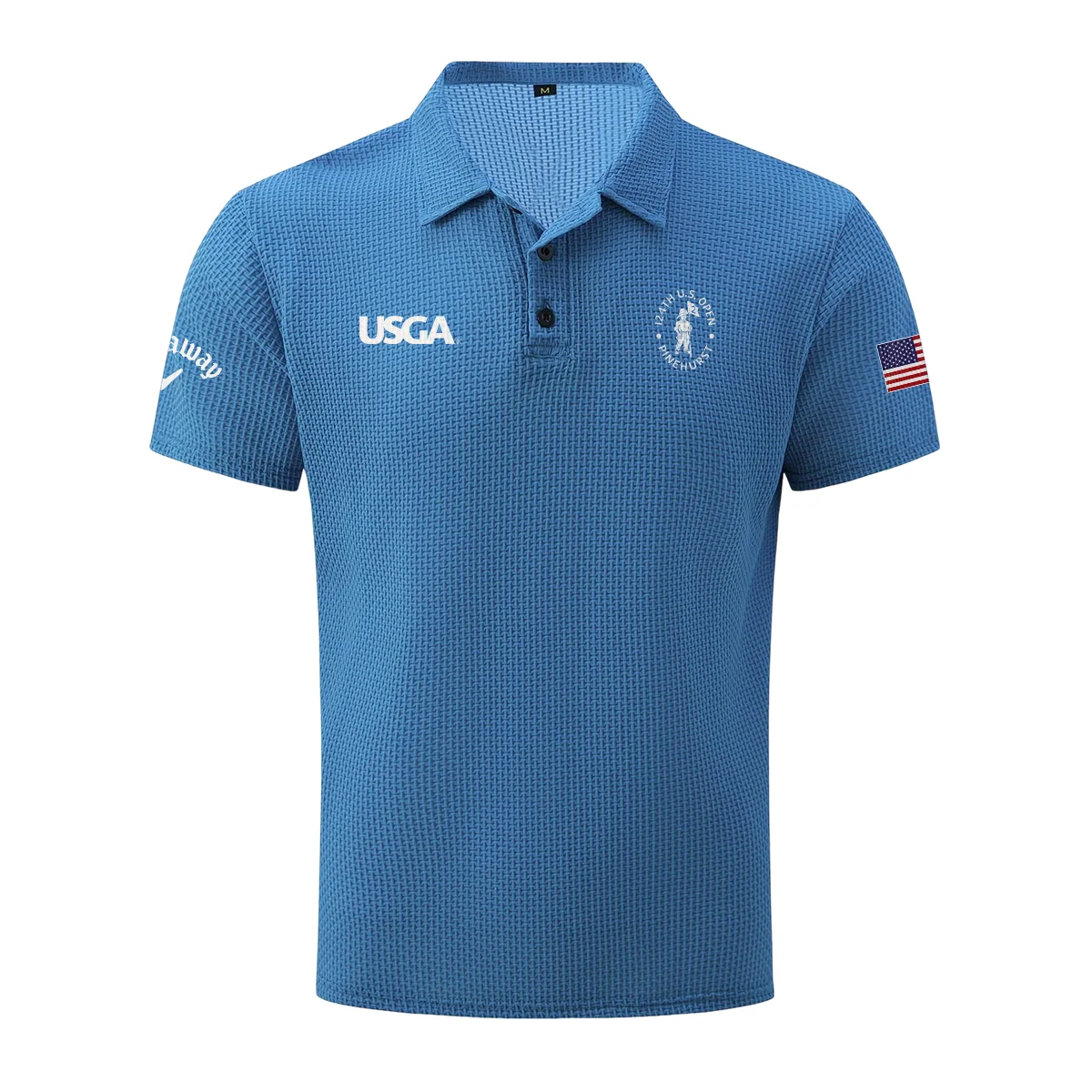 Royal Blue Callaway 124th U.S. Open Pinehurst Mesh Comfy Men’s Stretch Solid Short Sleeve Lapel Golf Shirt