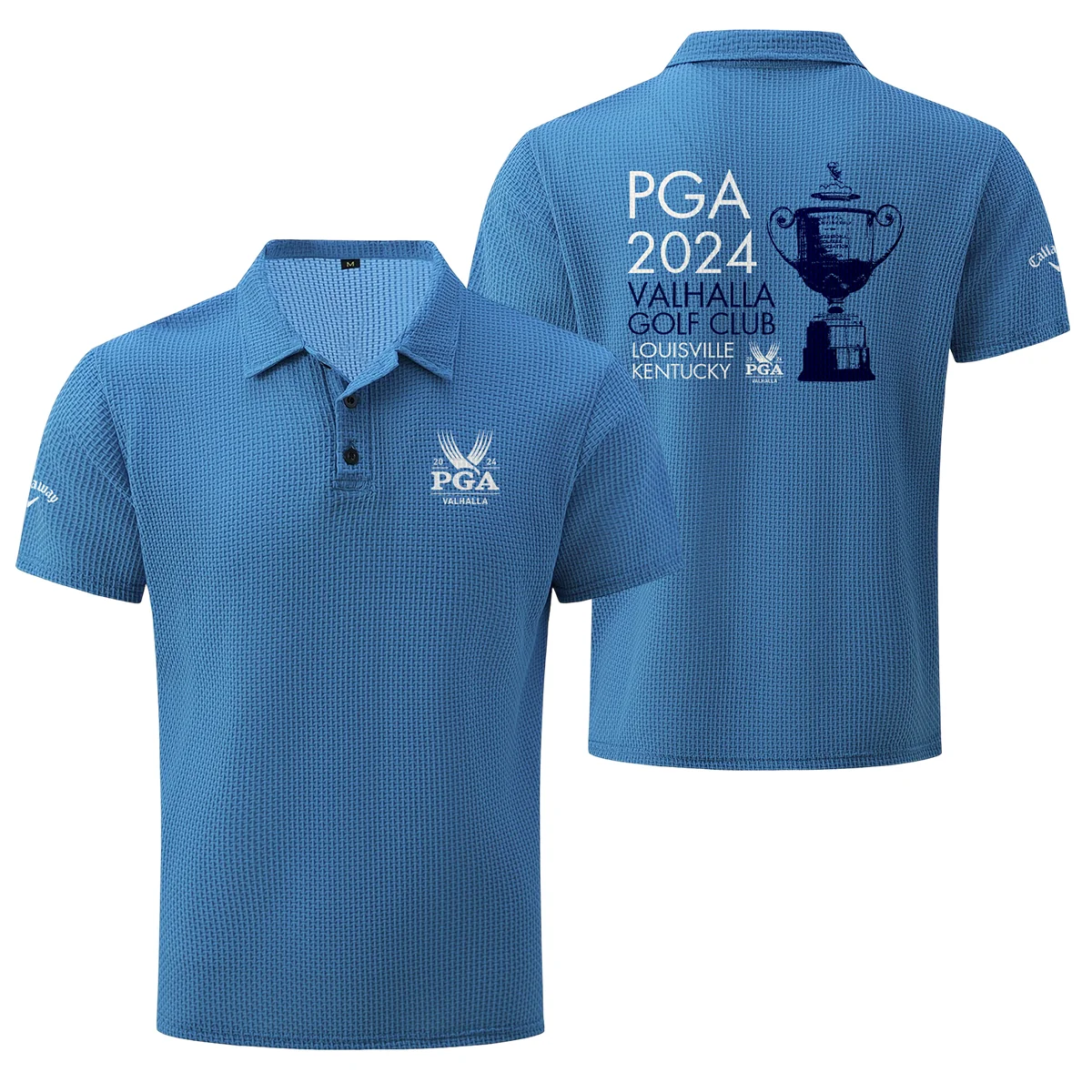 Royal Blue Color PGA Championship Valhalla Golf Club Louisville Kentucky Trophy 2024 Callaway , Mesh Comfy Men's Stretch Solid Short Sleeve Lapel Golf Shirt