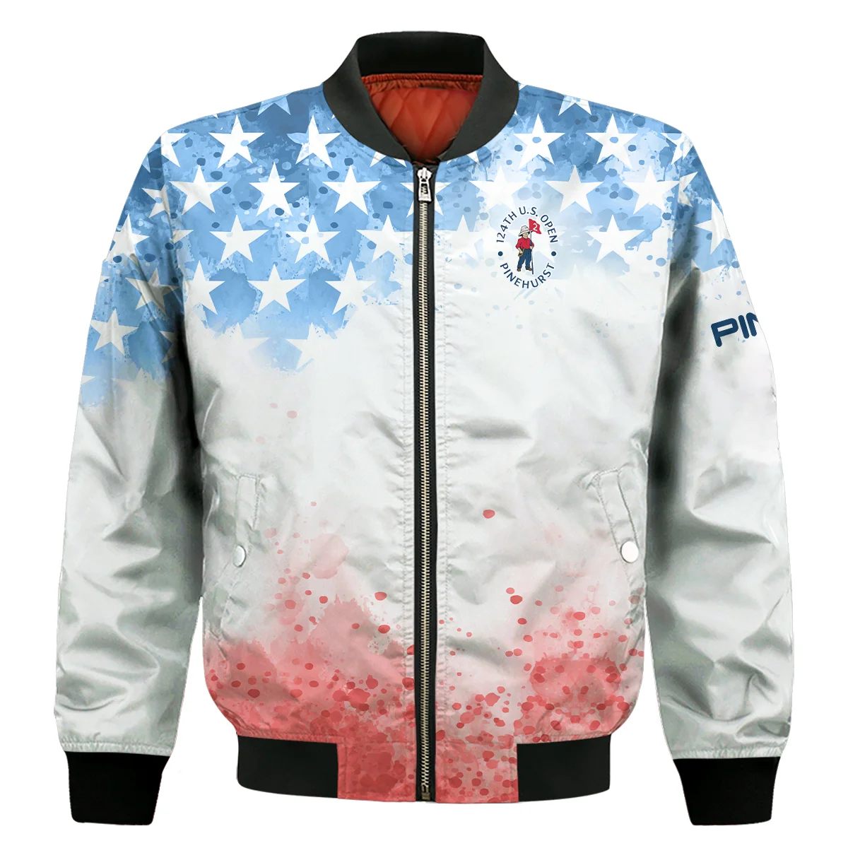 Special Version 124th U.S. Open Pinehurst Ping Bomber Jacket Watercolor Blue Red Stars Bomber Jacket