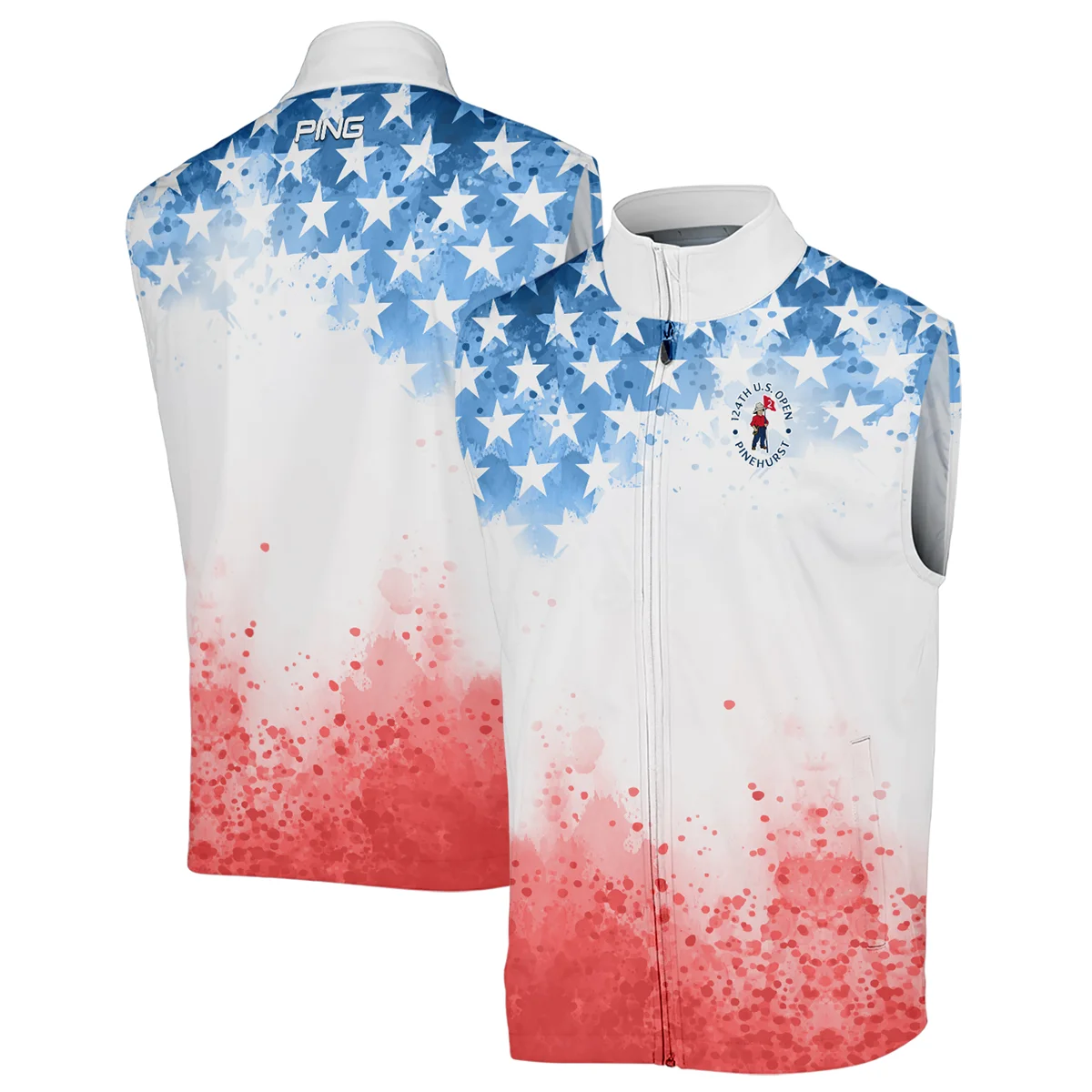 Special Version 124th U.S. Open Pinehurst Ping Sleeveless Jacket Watercolor Blue Red Stars Sleeveless Jacket