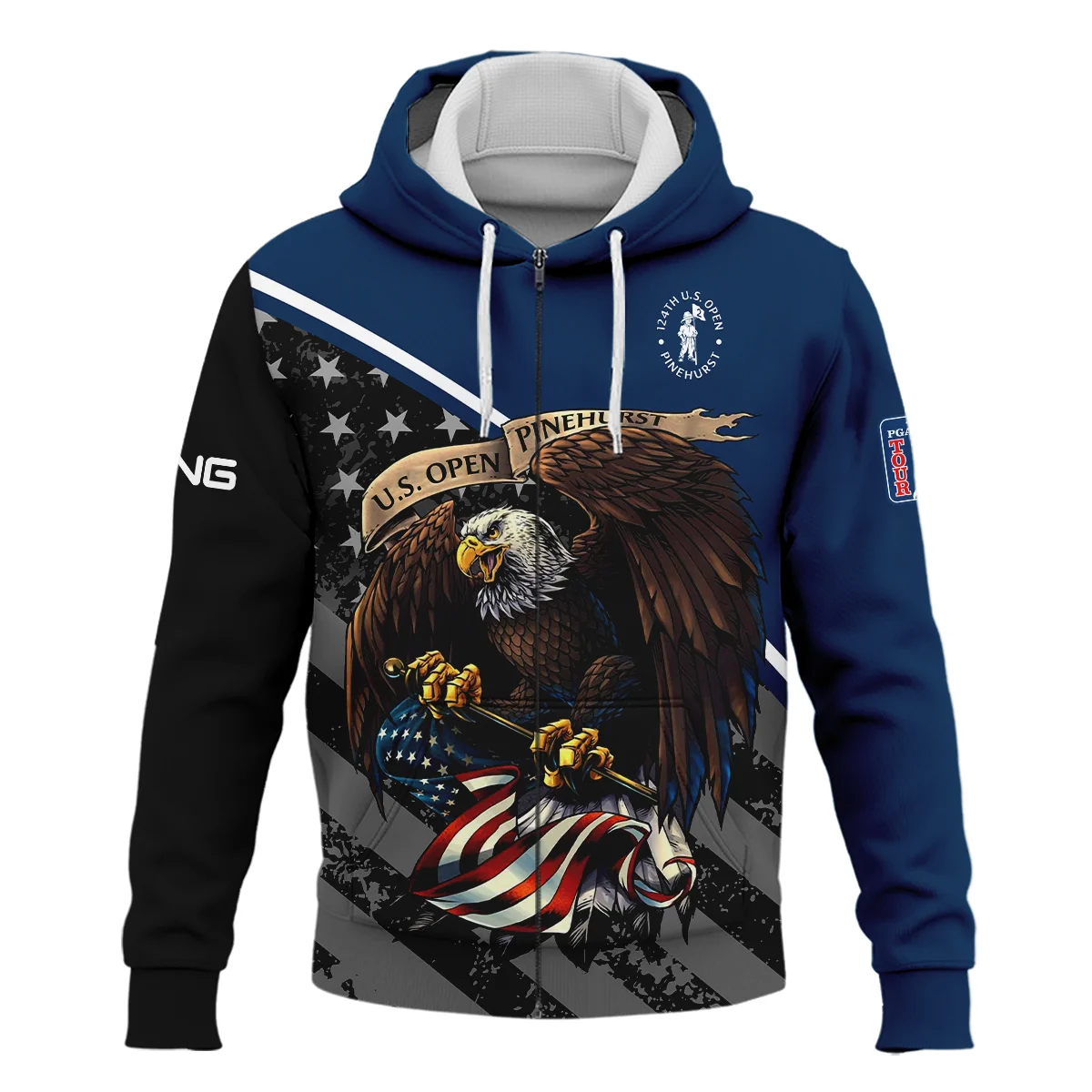 Special Version 124th U.S. Open Pinehurst Ping Zipper Hoodie Shirt Color Blue Eagle USA  Zipper Hoodie Shirt