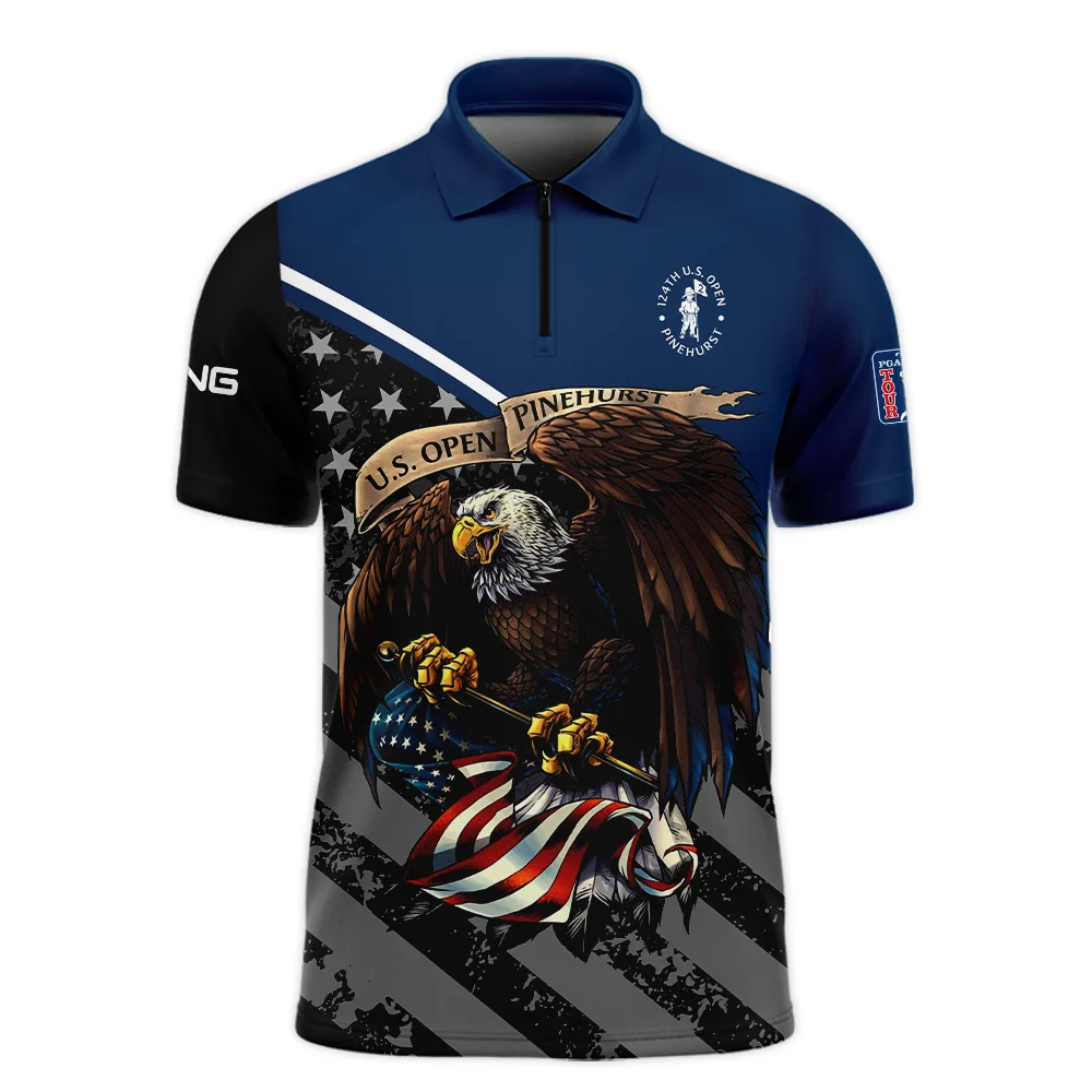 Special Version 124th U.S. Open Pinehurst Ping Zipper Polo Shirt Color Blue Eagle USA  Zipper Polo Shirt For Men