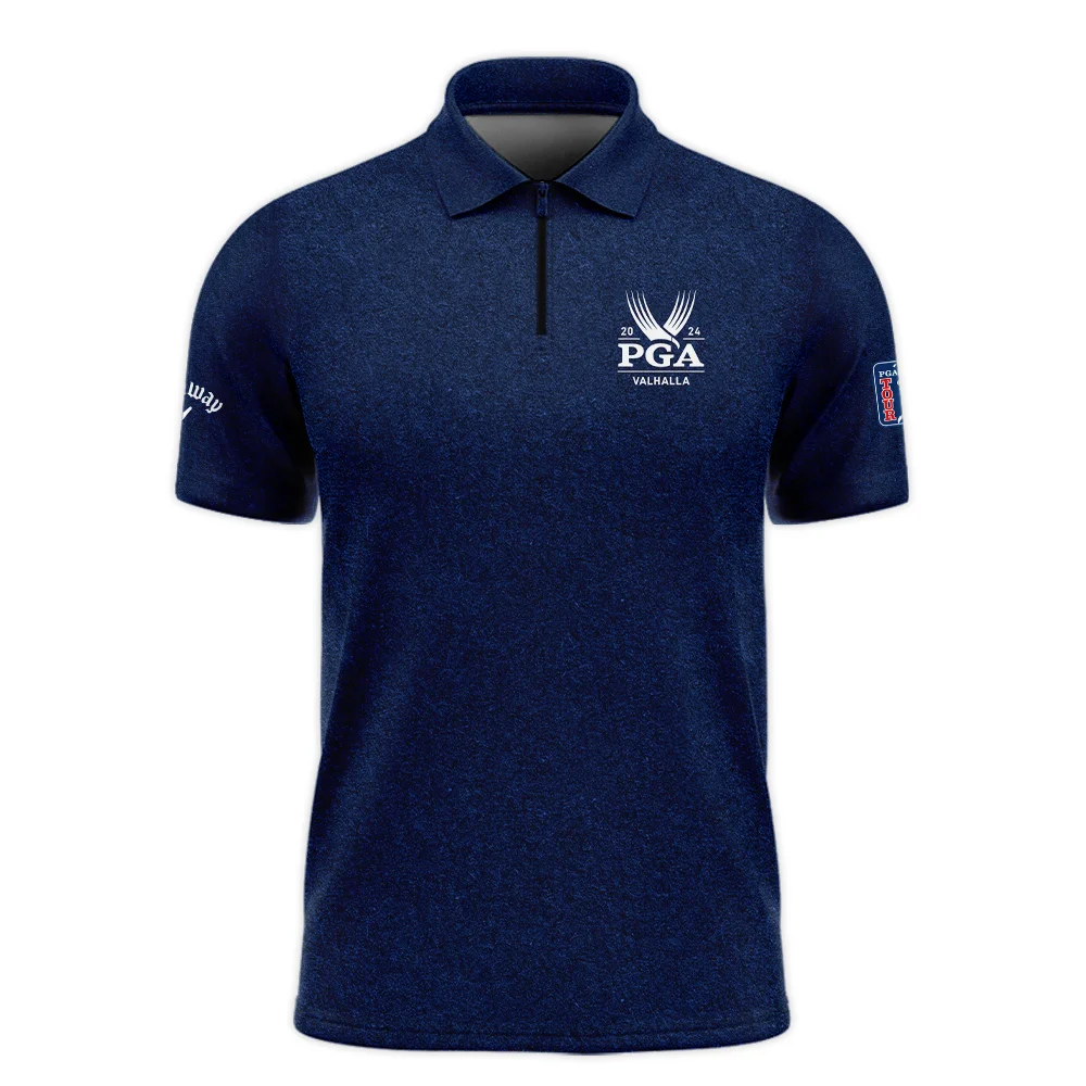 Special Version 2024 PGA Championship Valhalla Callaway Zipper Polo Shirt Blue Paperboard Texture Zipper Polo Shirt For Men