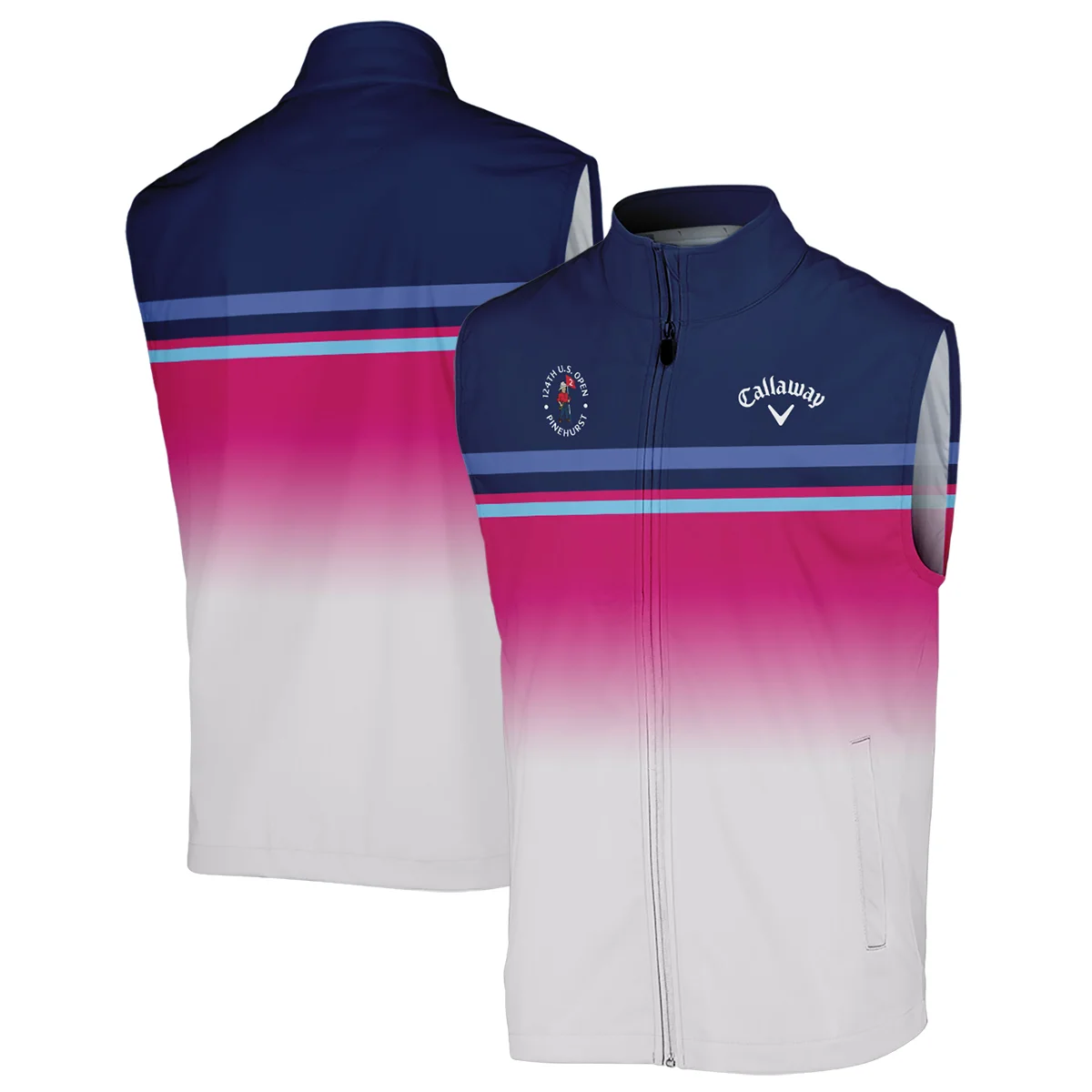 Sport Callaway 124th U.S. Open Pinehurst Sleeveless Jacket White Strong Pink Very Dark Blue Pattern  All Over Print Sleeveless Jacket