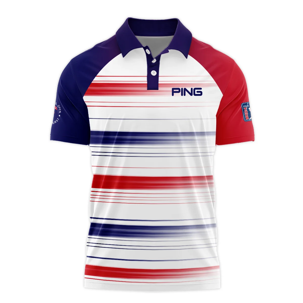 Sport Ping 124th U.S. Open Pinehurst Polo Shirt Straight Lines Blue Red Polo Shirt For Men