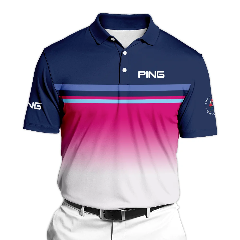 Sport Ping 124th U.S. Open Pinehurst Polo Shirt White Strong Pink Very Dark Blue Pattern  All Over Print Polo Shirt For Men