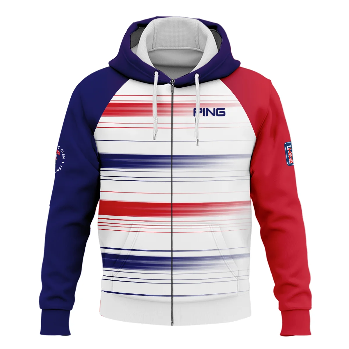 Sport Ping 124th U.S. Open Pinehurst Zipper Hoodie Shirt Straight Lines Blue Red Zipper Hoodie Shirt