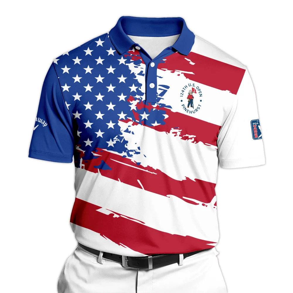 Sports Callaway 124th U.S. Open Pinehurst Polo Shirt USA Flag Grunge White All Over Print Polo Shirt For Men