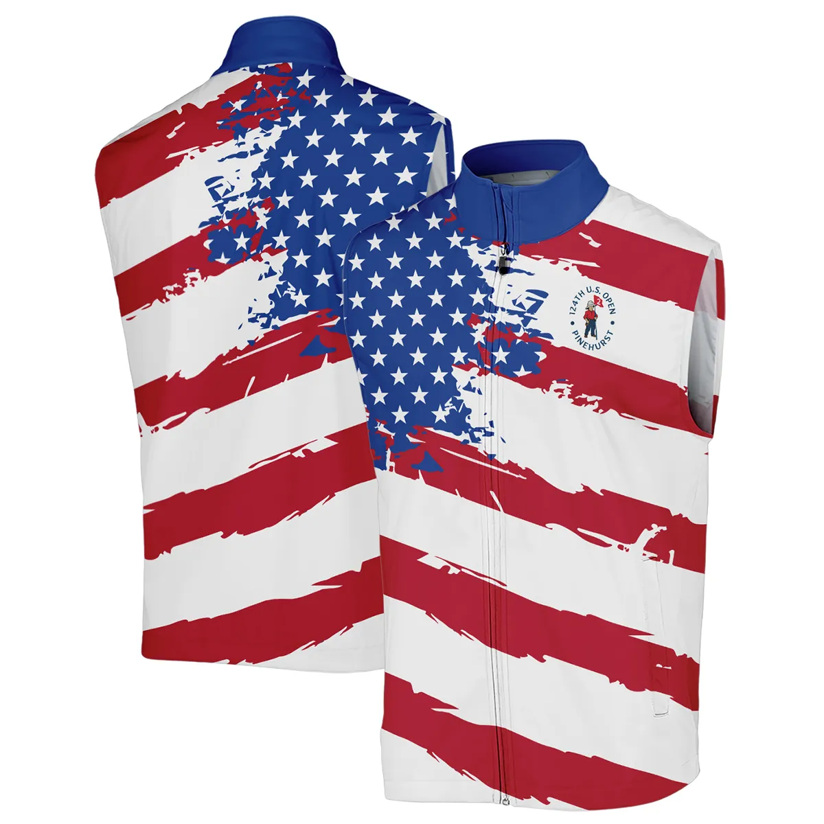 Sports Callaway 124th U.S. Open Pinehurst Sleeveless Jacket USA Flag Grunge White All Over Print Sleeveless Jacket