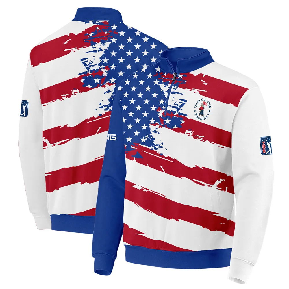 Sports Ping 124th U.S. Open Pinehurst Quarter-Zip Jacket USA Flag Grunge White All Over Print Quarter-Zip Jacket