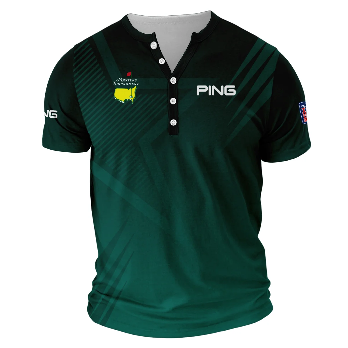 Sports Ping Masters Tournament Sleeveless Jacket Star Pattern Dark Green Gradient Golf V-Neck Button up Henley Shirts Style Classic