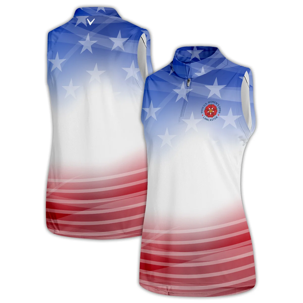 Star White Blue Red Background Callaway 79th U.S. Women’s Open Lancaster Quater Zip Sleeveless Polo Shirt