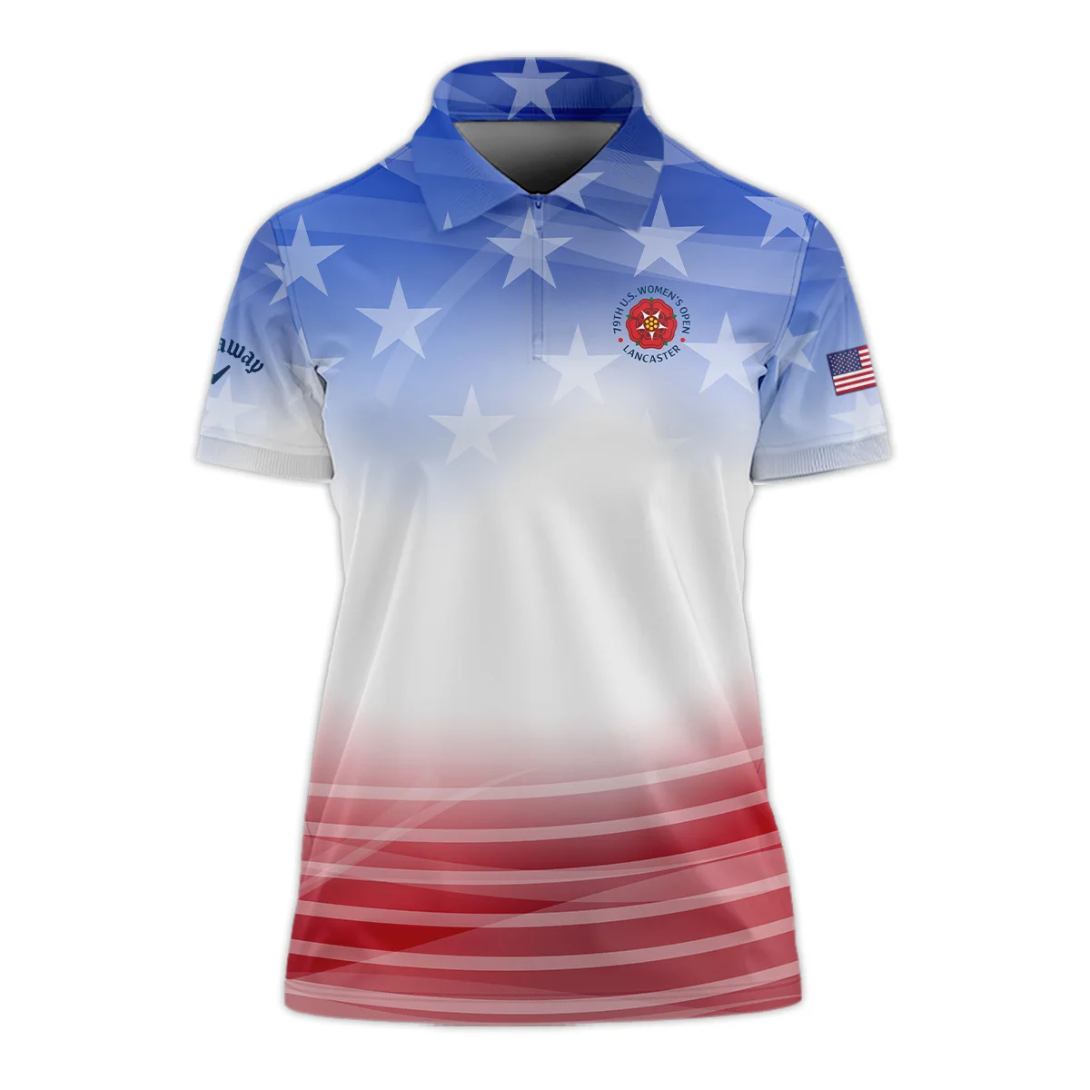 Star White Blue Red Background Callaway 79th U.S. Women’s Open Lancaster Zipper Short Polo Shirt