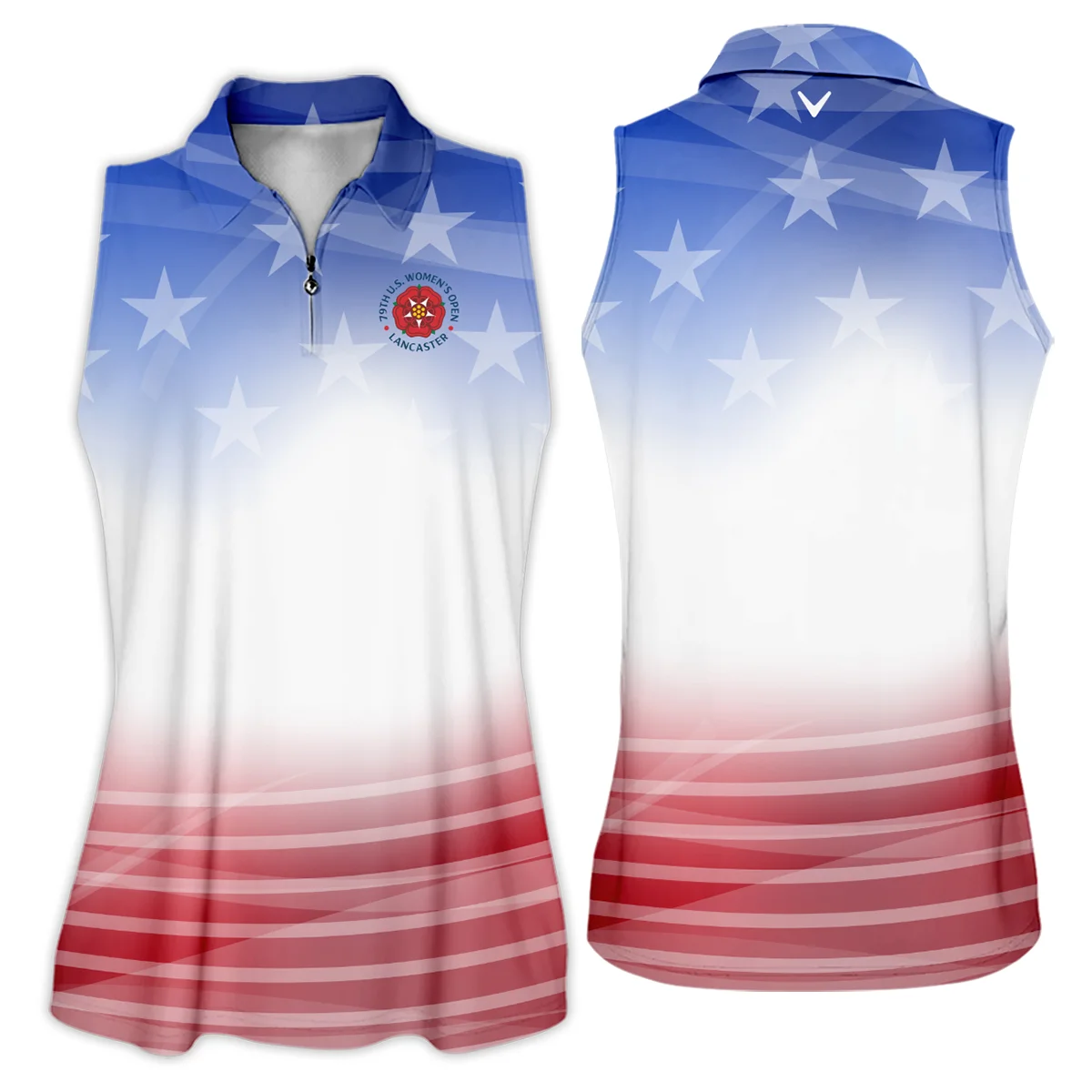 Star White Blue Red Background Callaway 79th U.S. Women’s Open Lancaster Zipper Sleeveless Polo Shirt