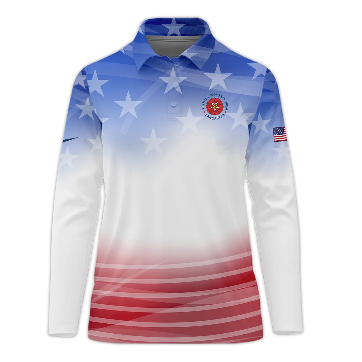 Star White Blue Red Background Nike 79th U.S. Women’s Open Lancaster Long Polo Shirt