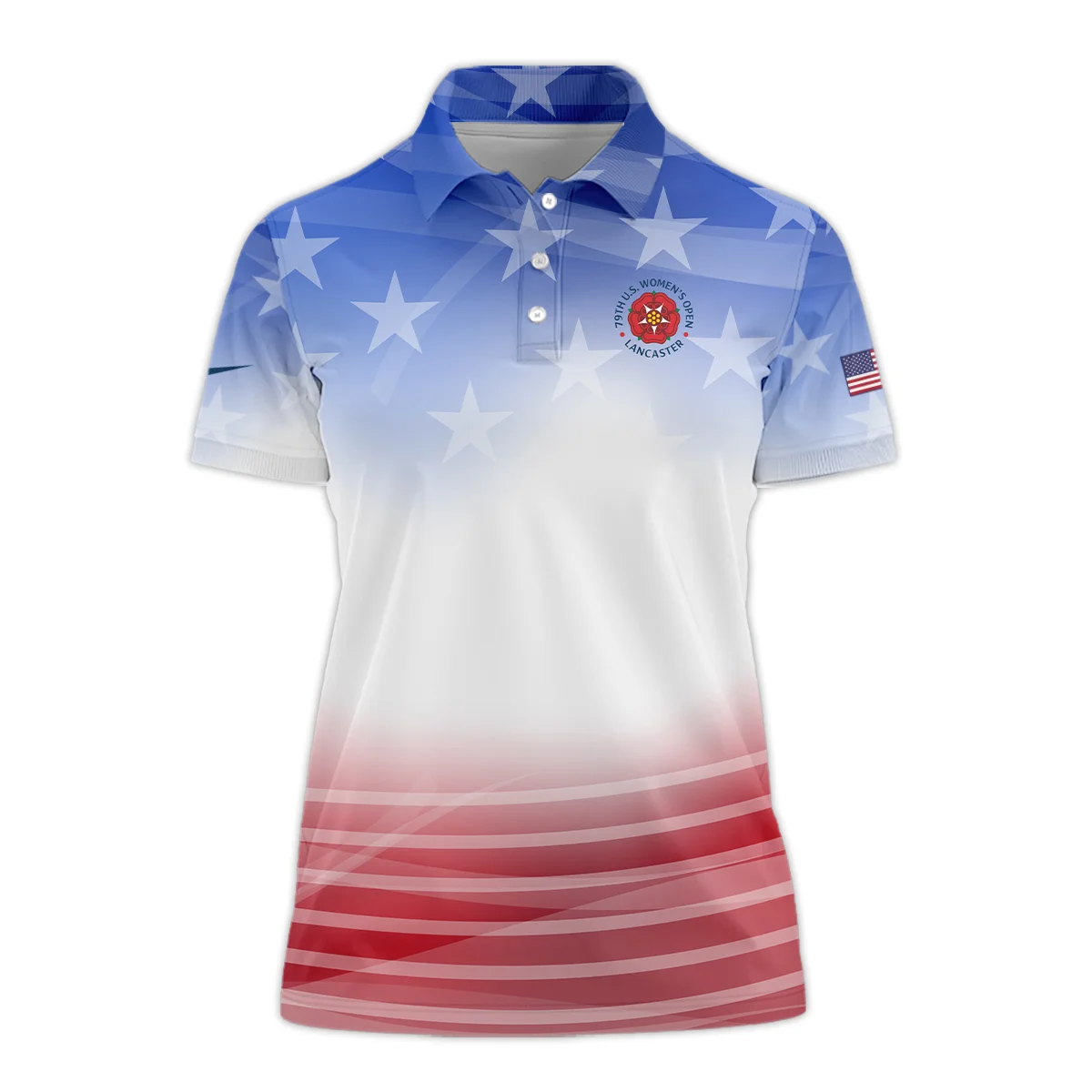 Star White Blue Red Background Nike 79th U.S. Women’s Open Lancaster Short Polo Shirt