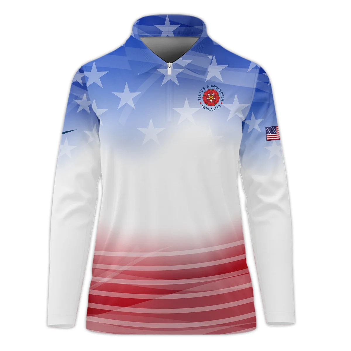 Star White Blue Red Background Nike 79th U.S. Women’s Open Lancaster Zipper Long Polo Shirt