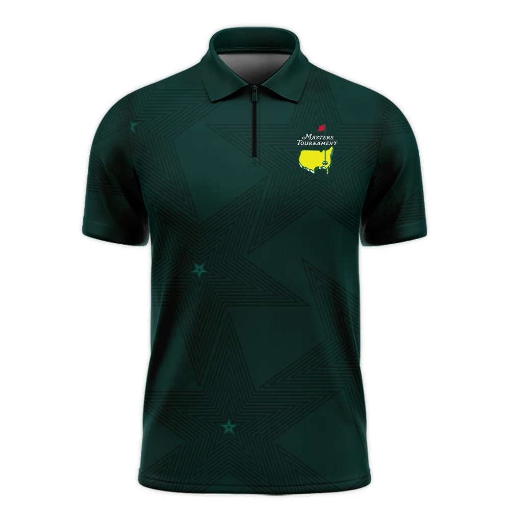 Stars Dark Green Golf Masters Tournament Zipper Polo Shirt Style Classic Zipper Polo Shirt For Men