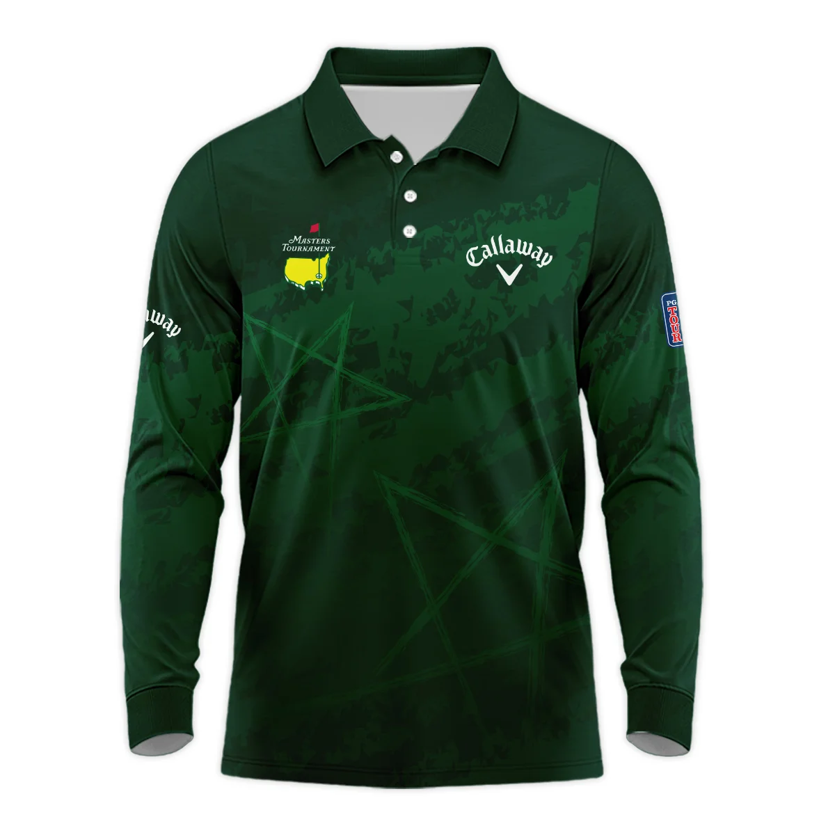 Stars Gradient Dark Green Grunge Pattern Masters Tournament Callaway Long Polo Shirt Style Classic Long Polo Shirt For Men